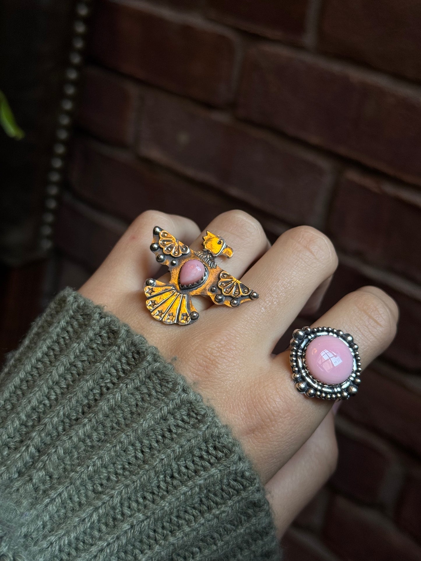 Pink Conch Thunderbird Ring Size 8 | 925 Sterling Silver C451