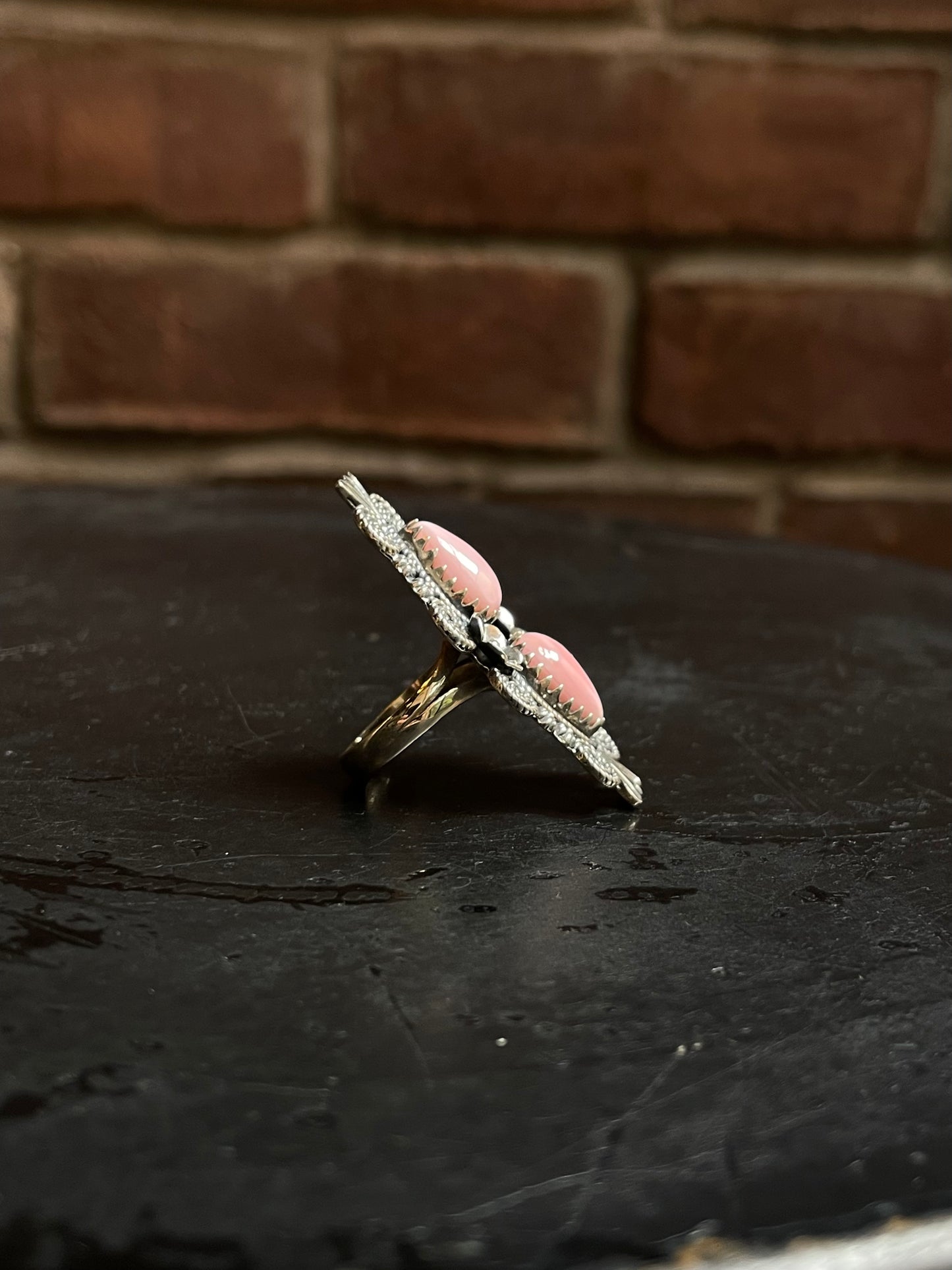 Pink Conch Double Stone Ring Size 6 | 925 Sterling Silver Southwest E148