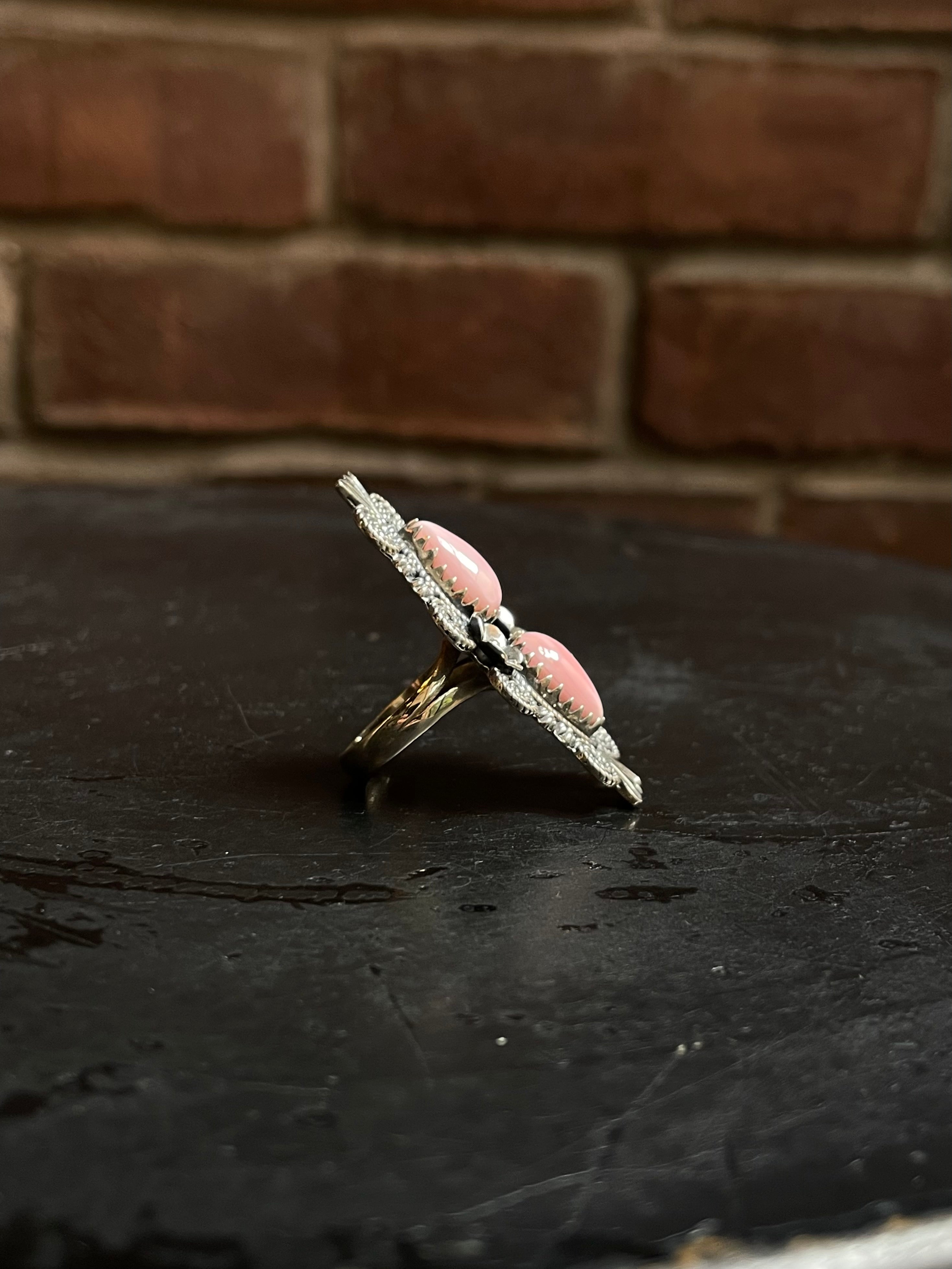 Pink Conch Double Stone Ring Size 6 | 925 Sterling Silver Southwest E148