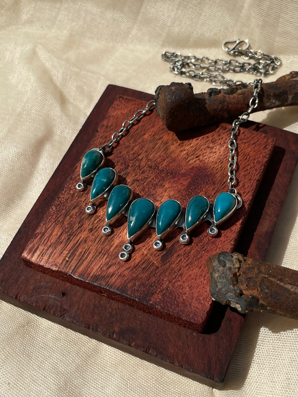 Turquoise Teardrop Bib Necklace | 925 Sterling Silver D320