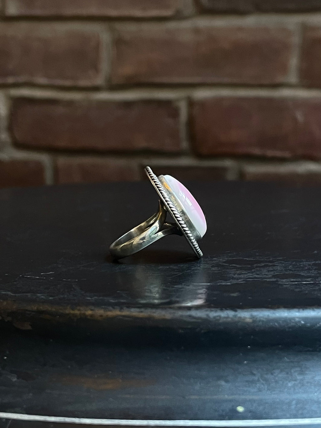 Pink Conch Tear Drop Ring | 925 Sterling Silver Size 7.5 E468