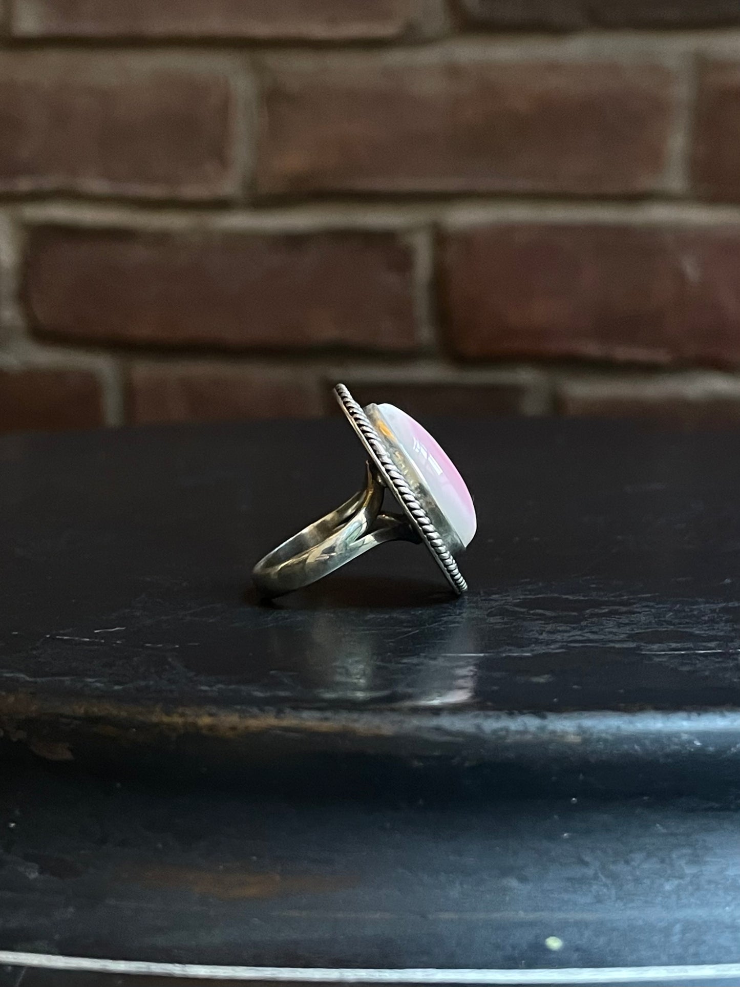 Pink Conch Tear Drop Ring | 925 Sterling Silver Size 7.5 E468