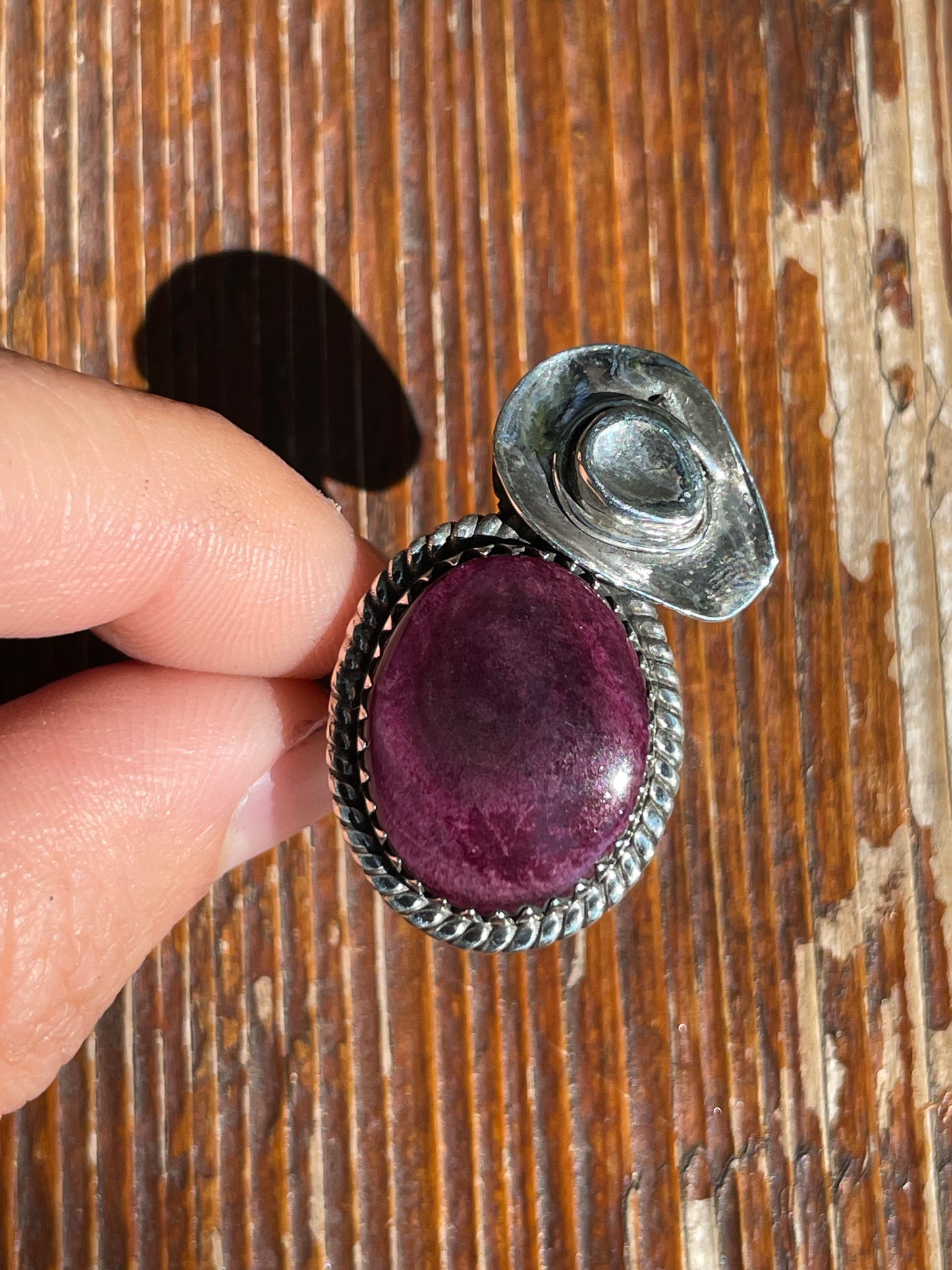 Purple Spiny Oyster Cowboy Hat Ring Size 7 | Sterling Silver 925 B389