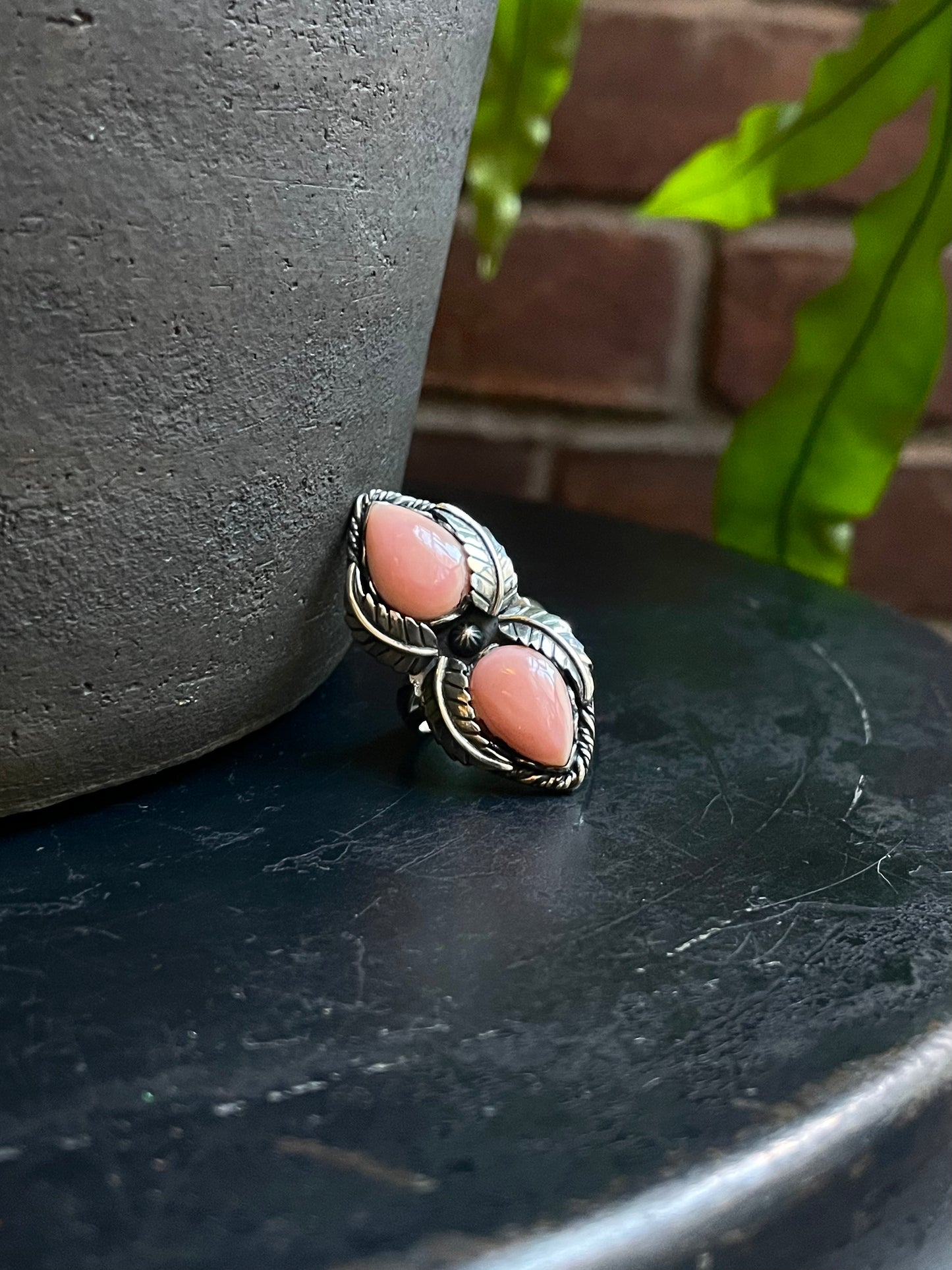 Pink Conch Feather Ring Size 7 | 925 Sterling Silver C571