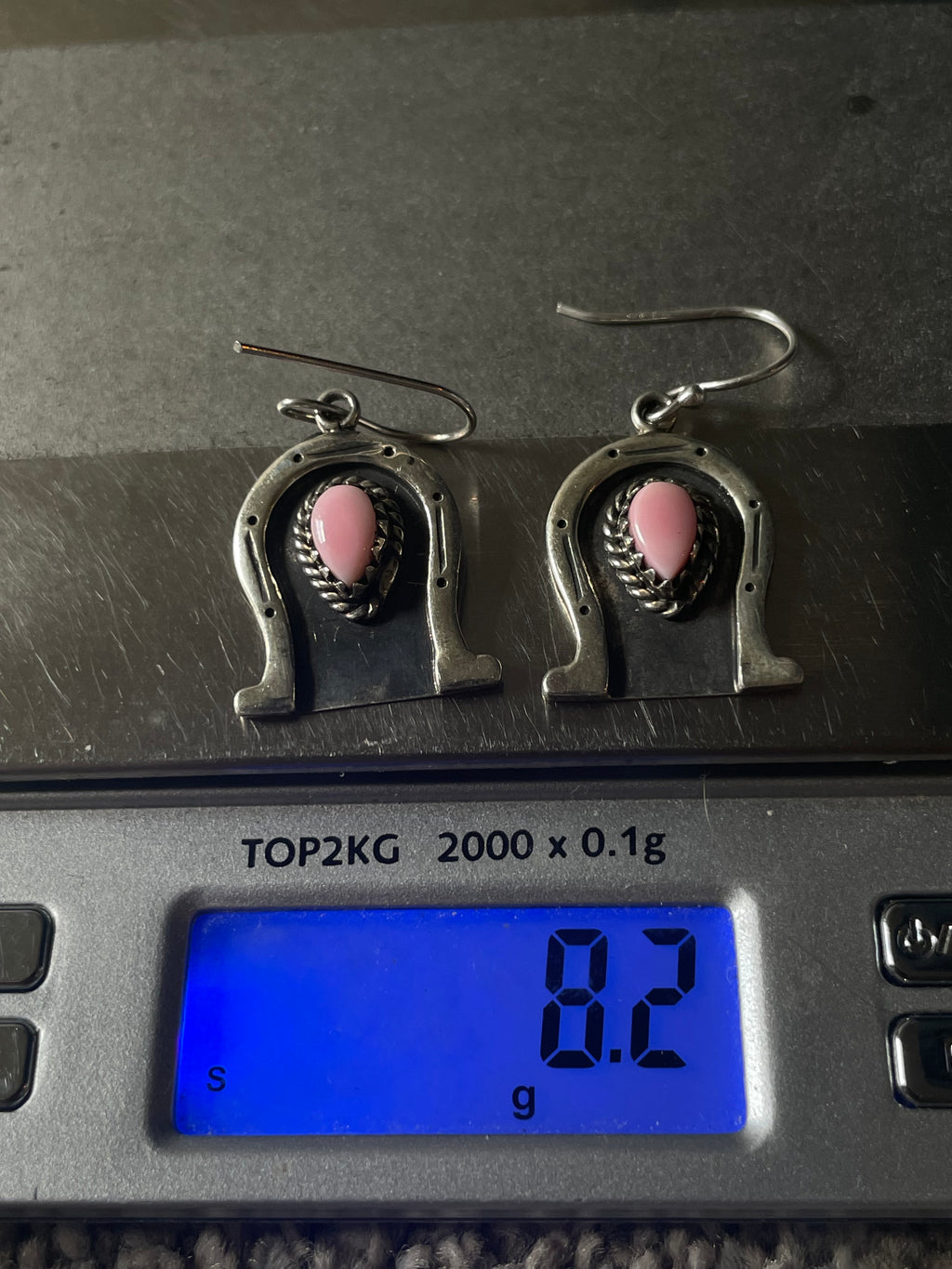 Pink Conch Horseshoe Dangle Earrings | 925 Sterling Silver D243