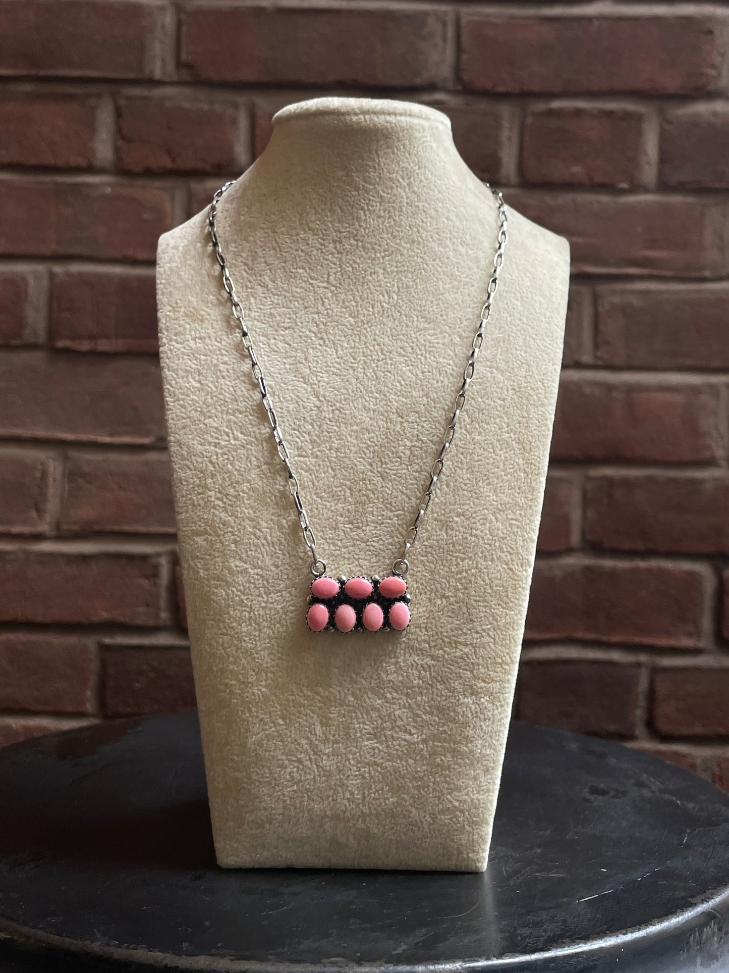 Pink Conch Necklace | Rectangular Cluster Bar | 925 Silver E581