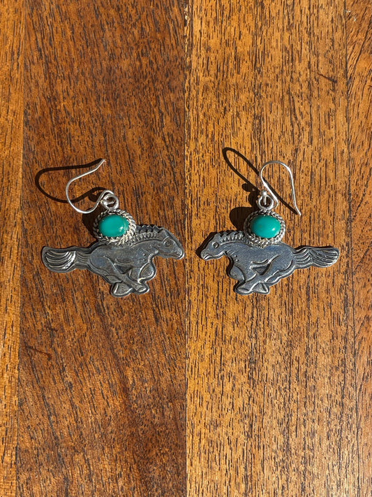 Kingman Turquoise Horse Dangle Earrings | 925 Sterling Silver C836