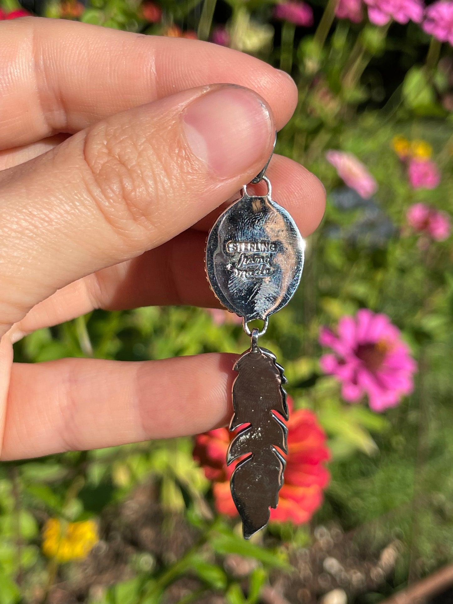Pink Conch Feather Dangle Pendant with Rope Design | Sterling Silver 925 B464