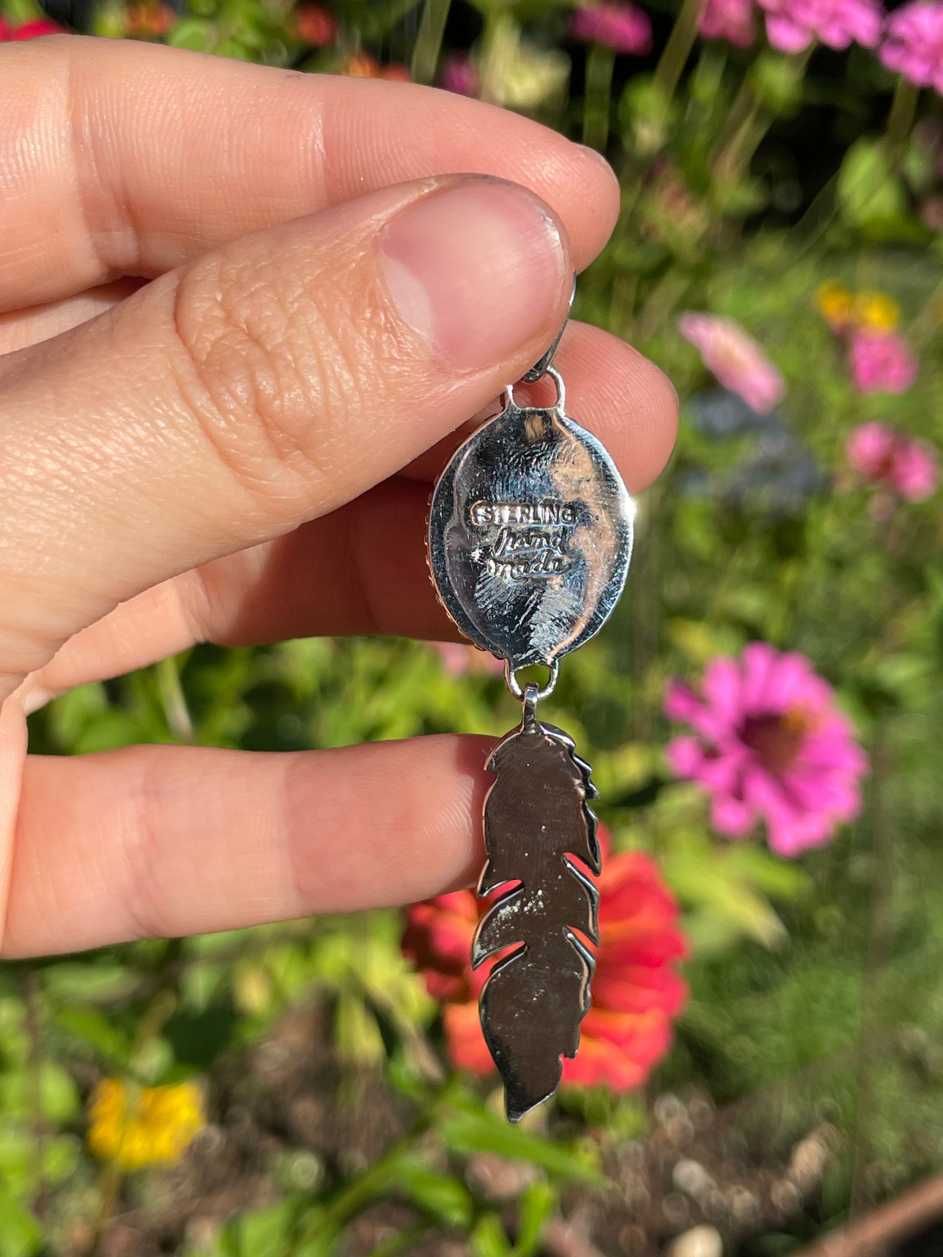 Pink Conch Feather Dangle Pendant with Rope Design | Sterling Silver 925 B464