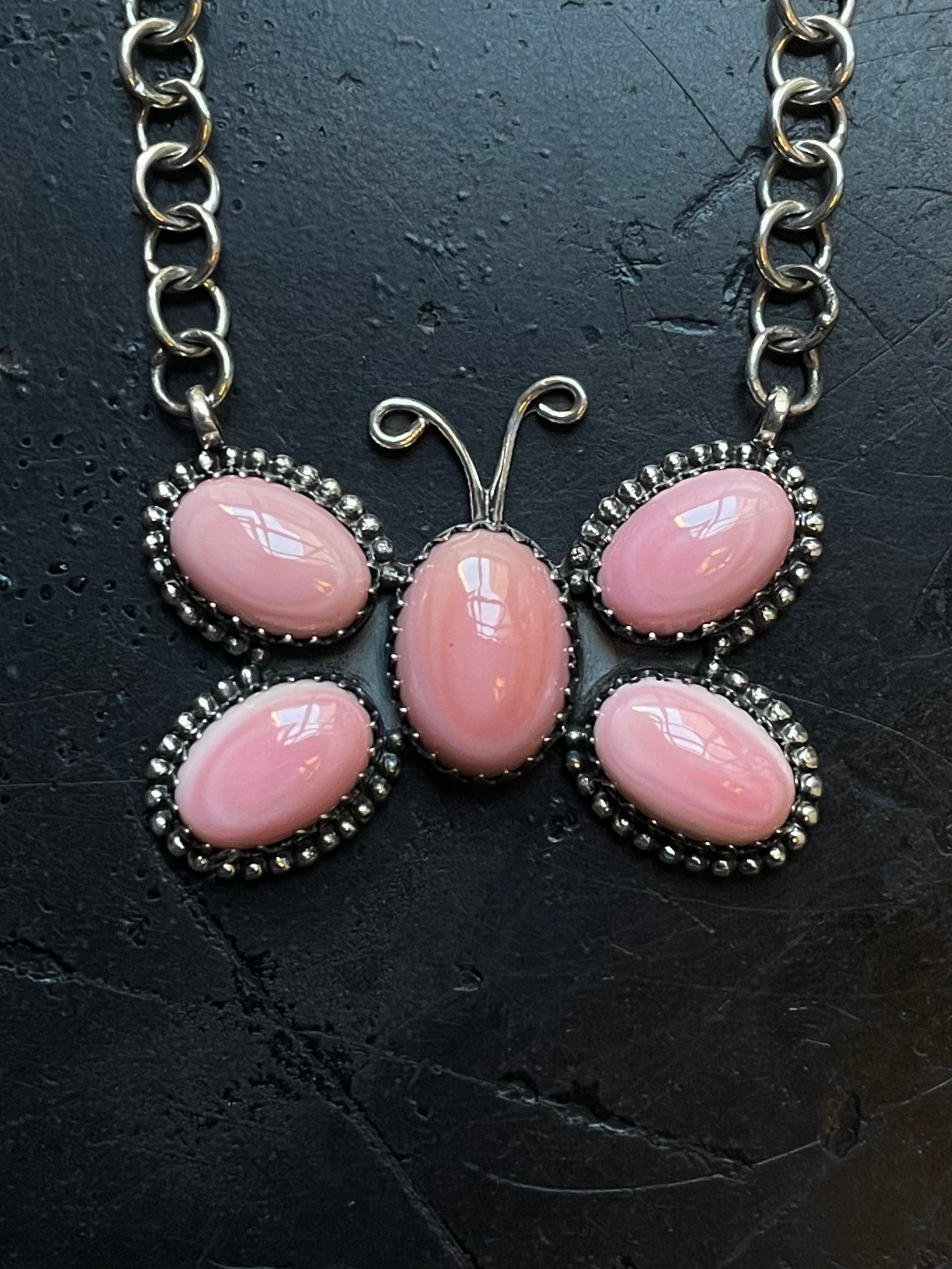 Pink Conch Butterfly Necklace | Cluster Pendant | 925 Silver E572