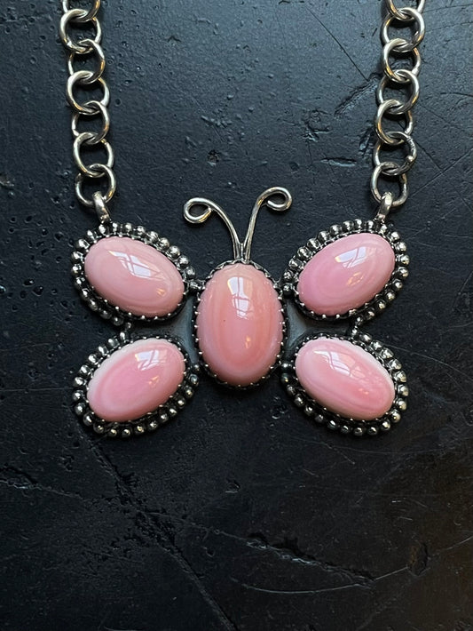 Pink Conch Butterfly Necklace | Cluster Pendant | 925 Silver E572
