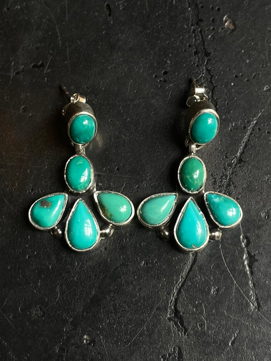 Turquoise Cluster Stud Earrings | Sterling Silver E653