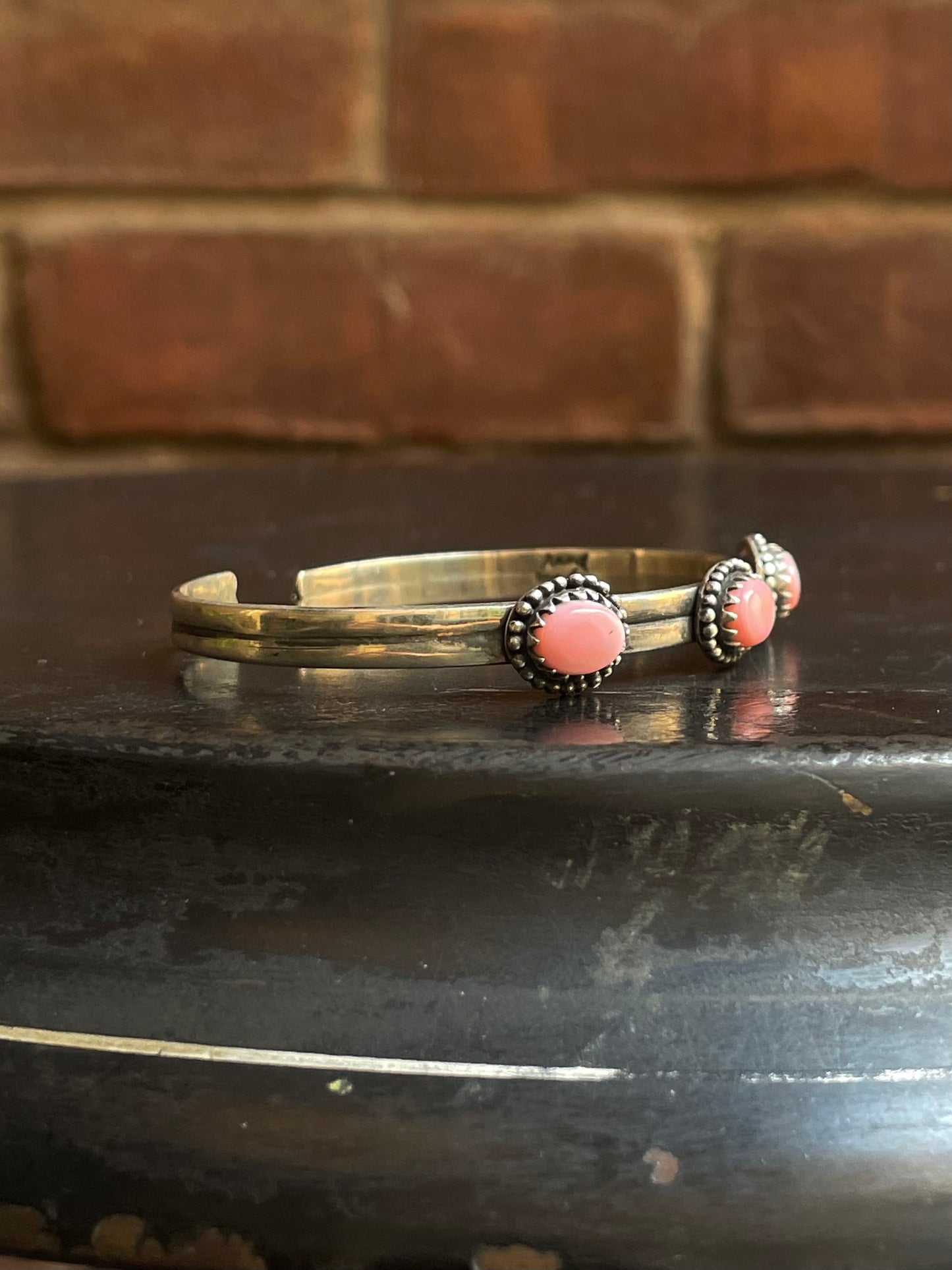Pink Conch Triple Stone Cuff Bracelet | 925 Sterling Silver E966