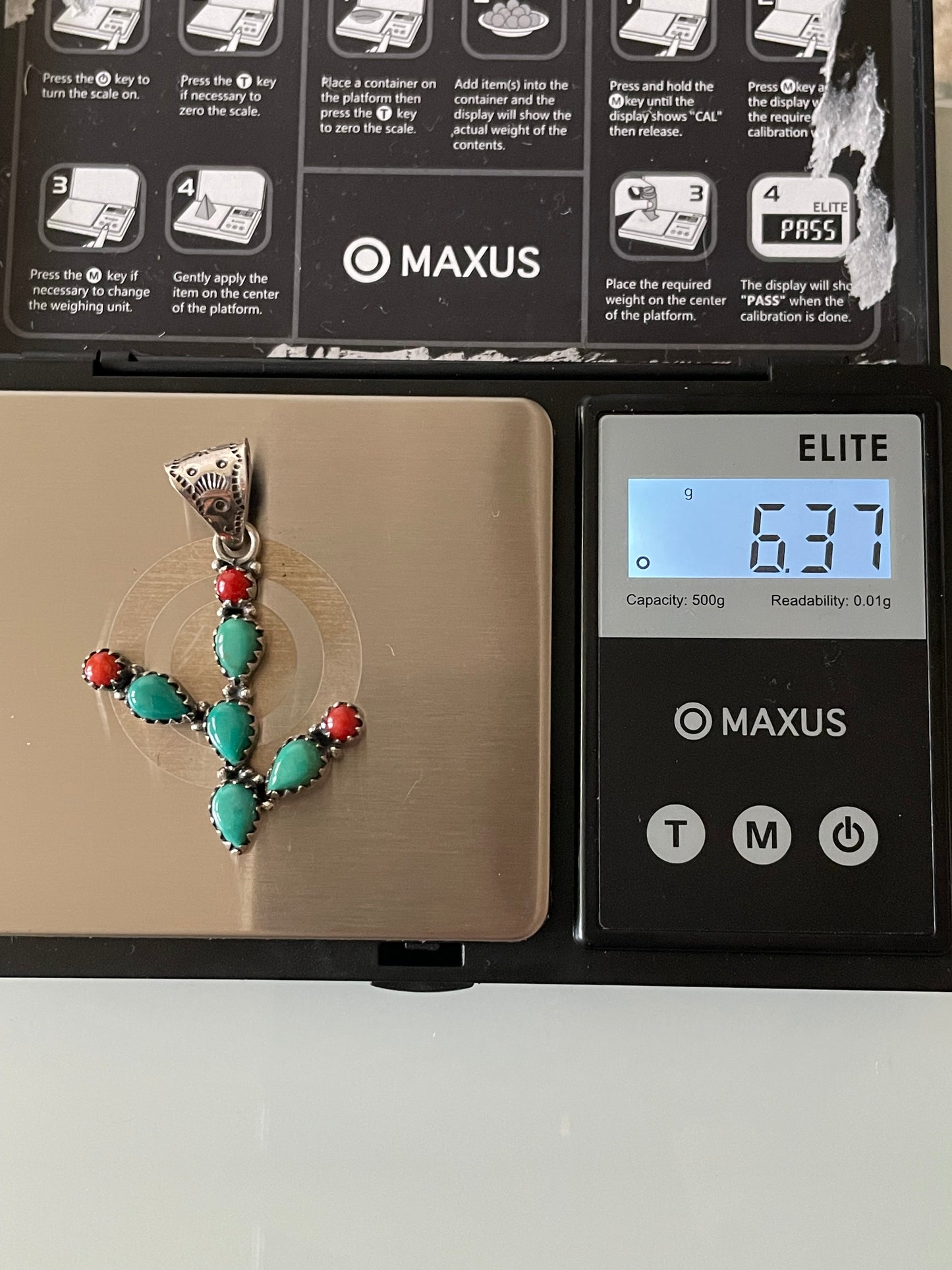 Turquoise Coral Cactus Pendant | 925 Sterling Silver E520