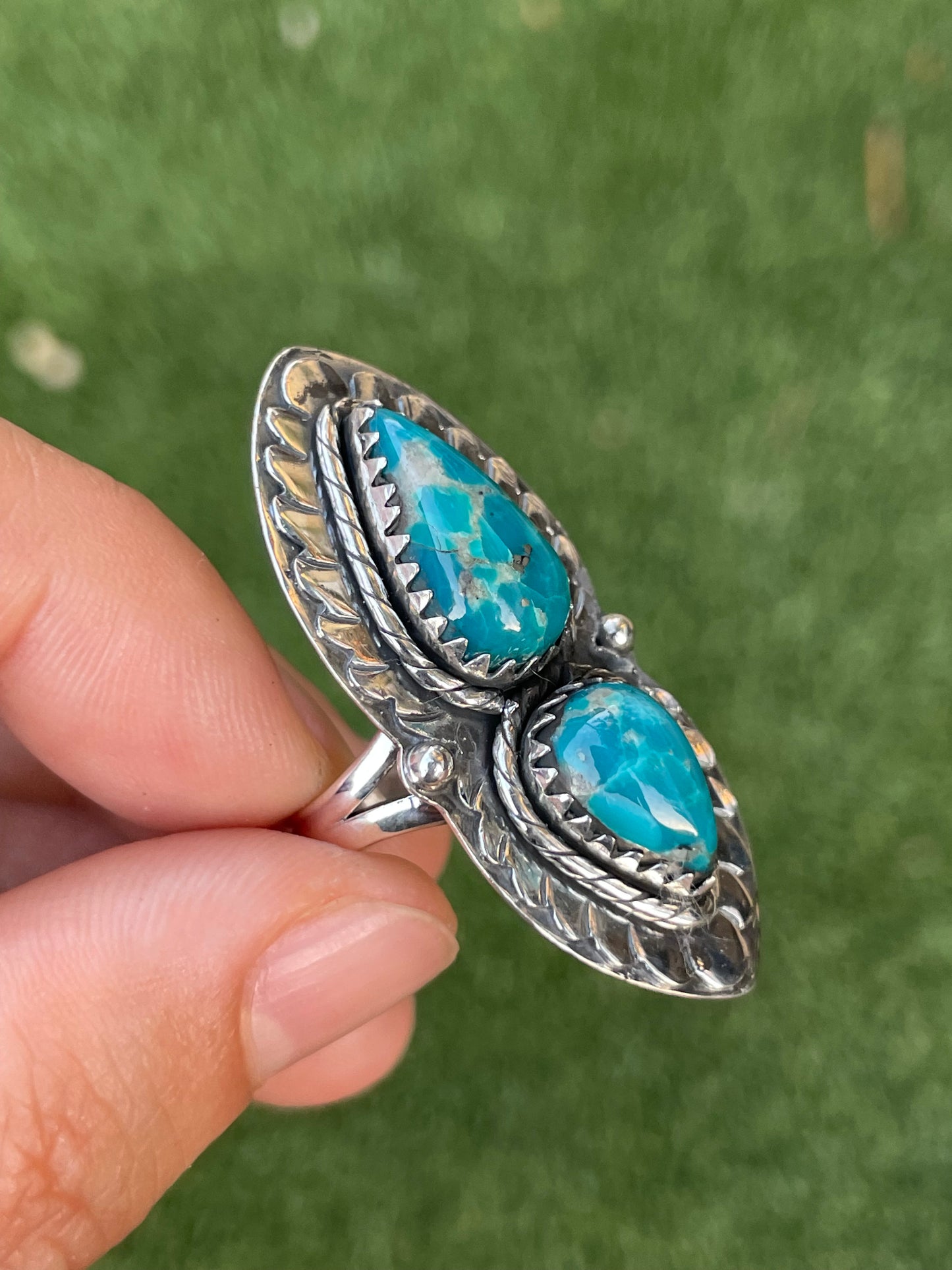 Turquoise Teardrop Ring | 925 Sterling Silver | Size 7.25 B262