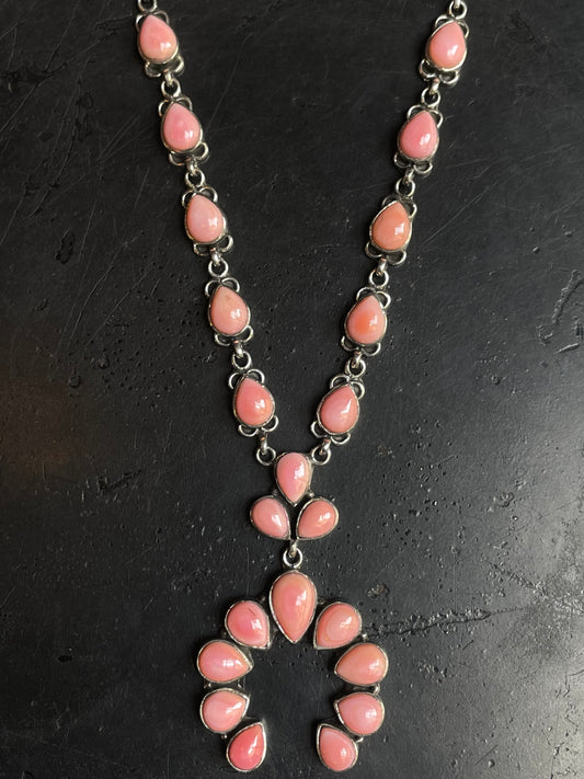 Pink Conch Naja Necklace | Teardrop Link | 925 Silver E557