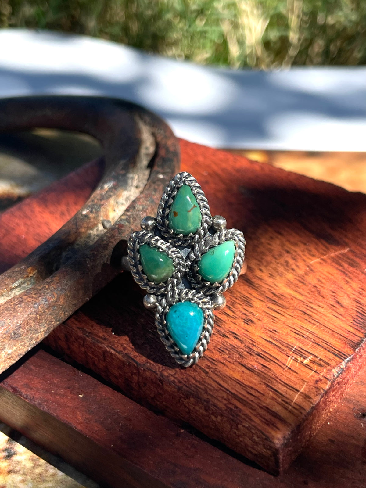 Turquoise Tear Drop Ring | 925 Sterling Silver | Size 9 D354