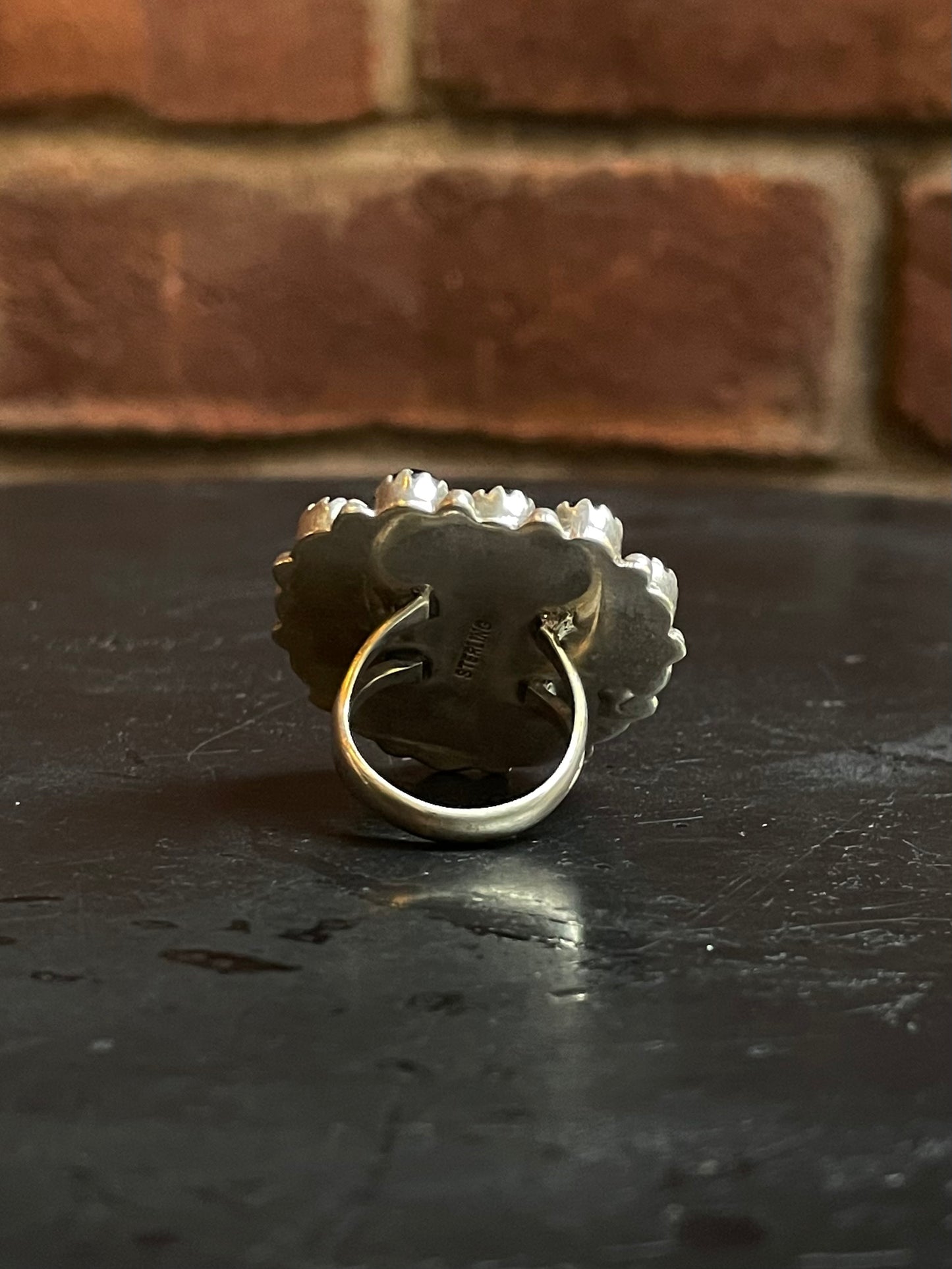 Pink Conch Heart & Black Onyx Cluster Ring | Sterling Silver | Size 7 G338