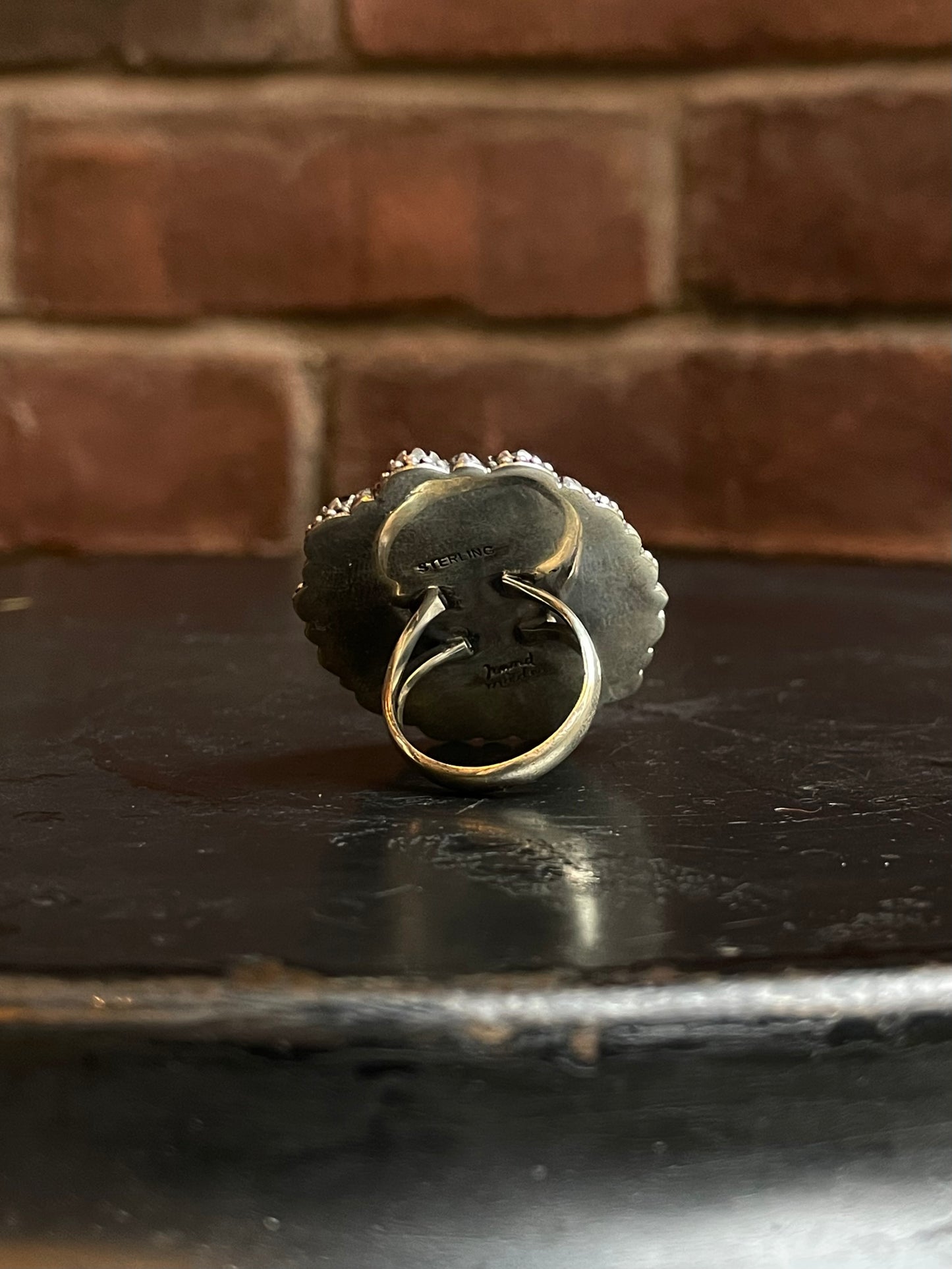 Pink Conch & Black Onyx Cluster Ring | Sterling Silver | Size 7 G339