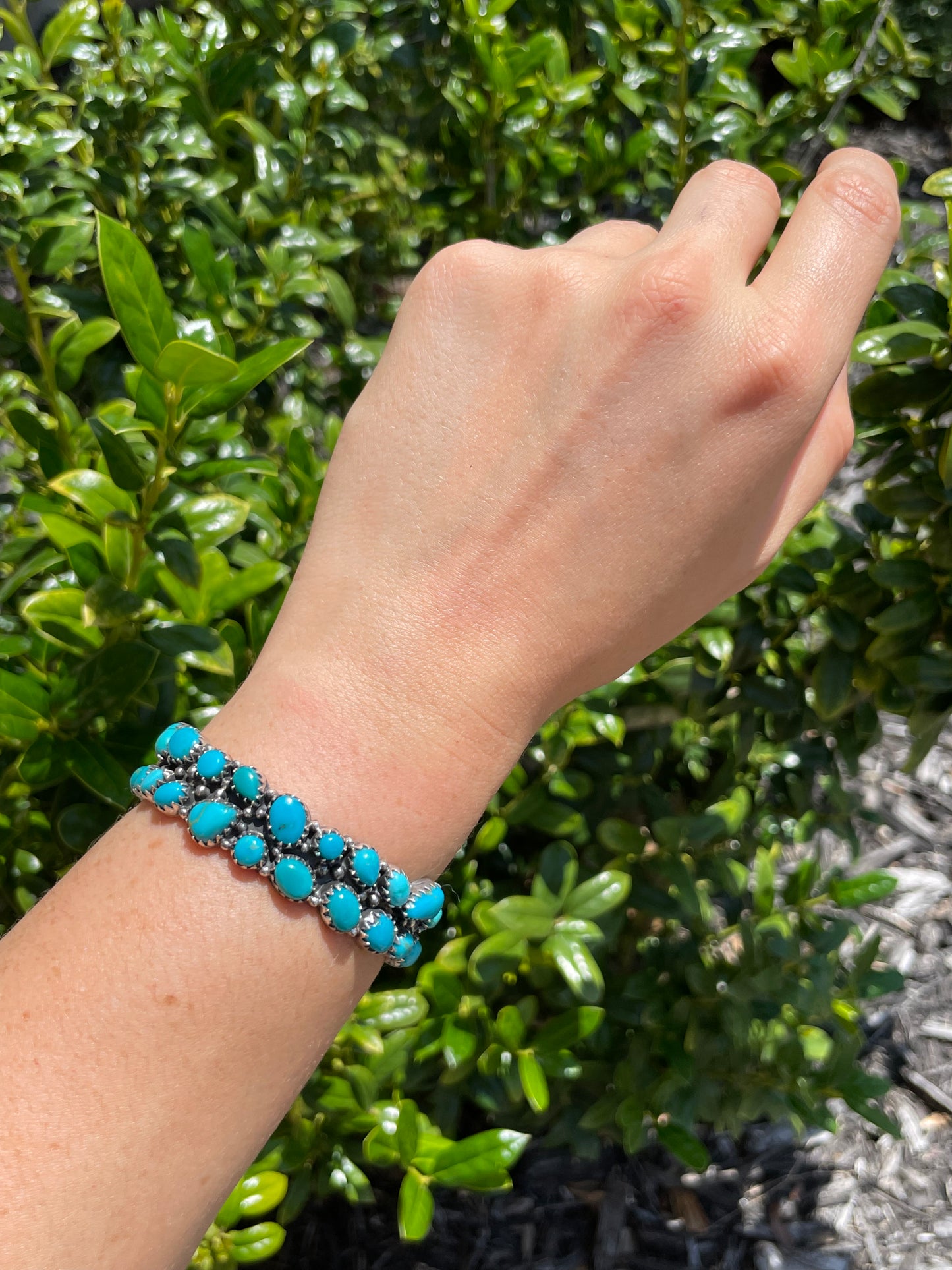 Kingman Turquoise Double Row Cuff Bracelet | 925 Sterling Silver D152