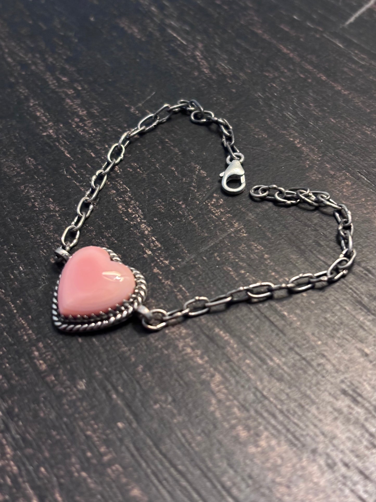 Pink Conch Heart Link Bracelet | 925 Sterling Silver Southwestern Style A118