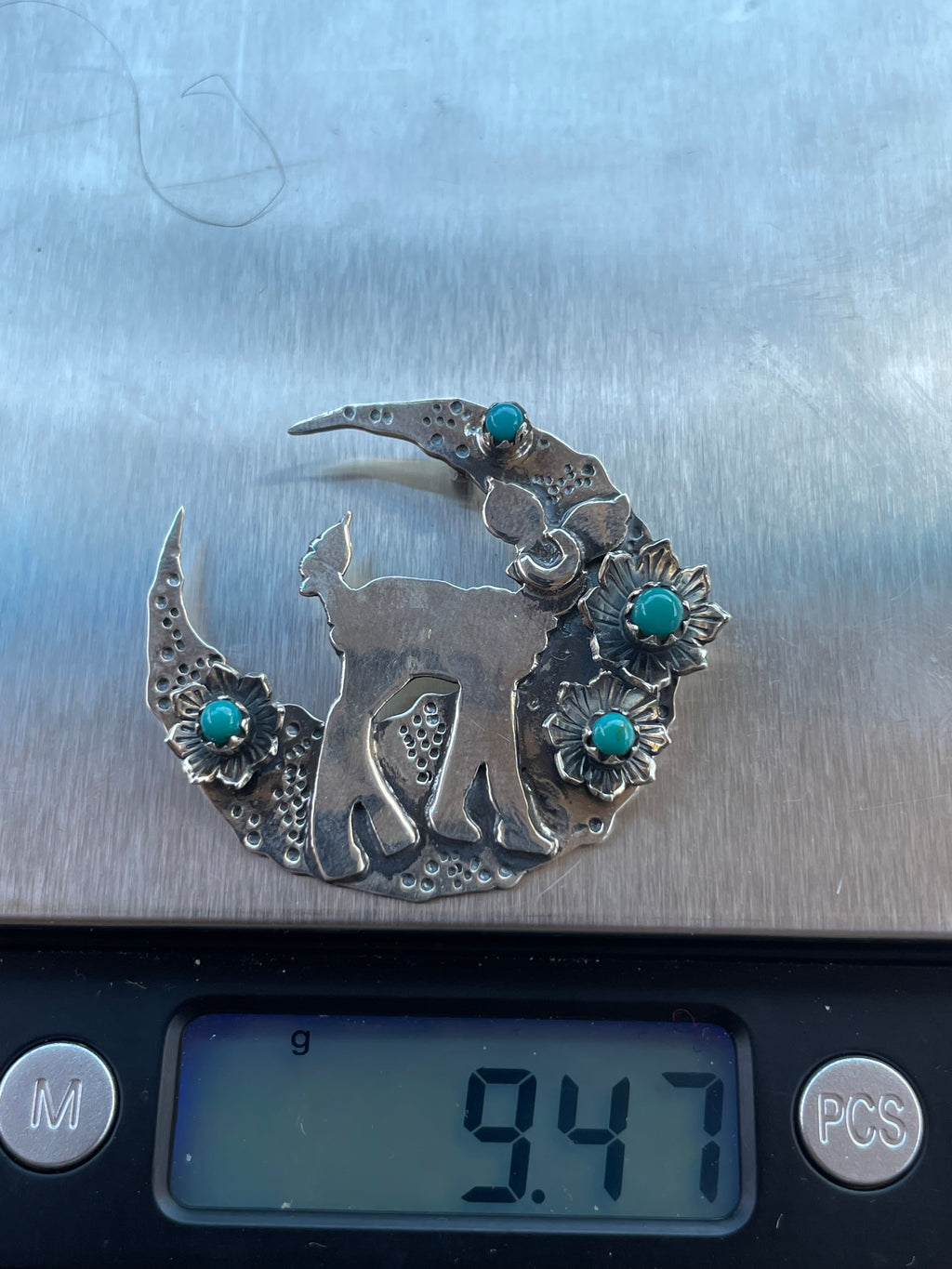 Turquoise Deer and Flower Pendant | 925 Sterling Silver Z64