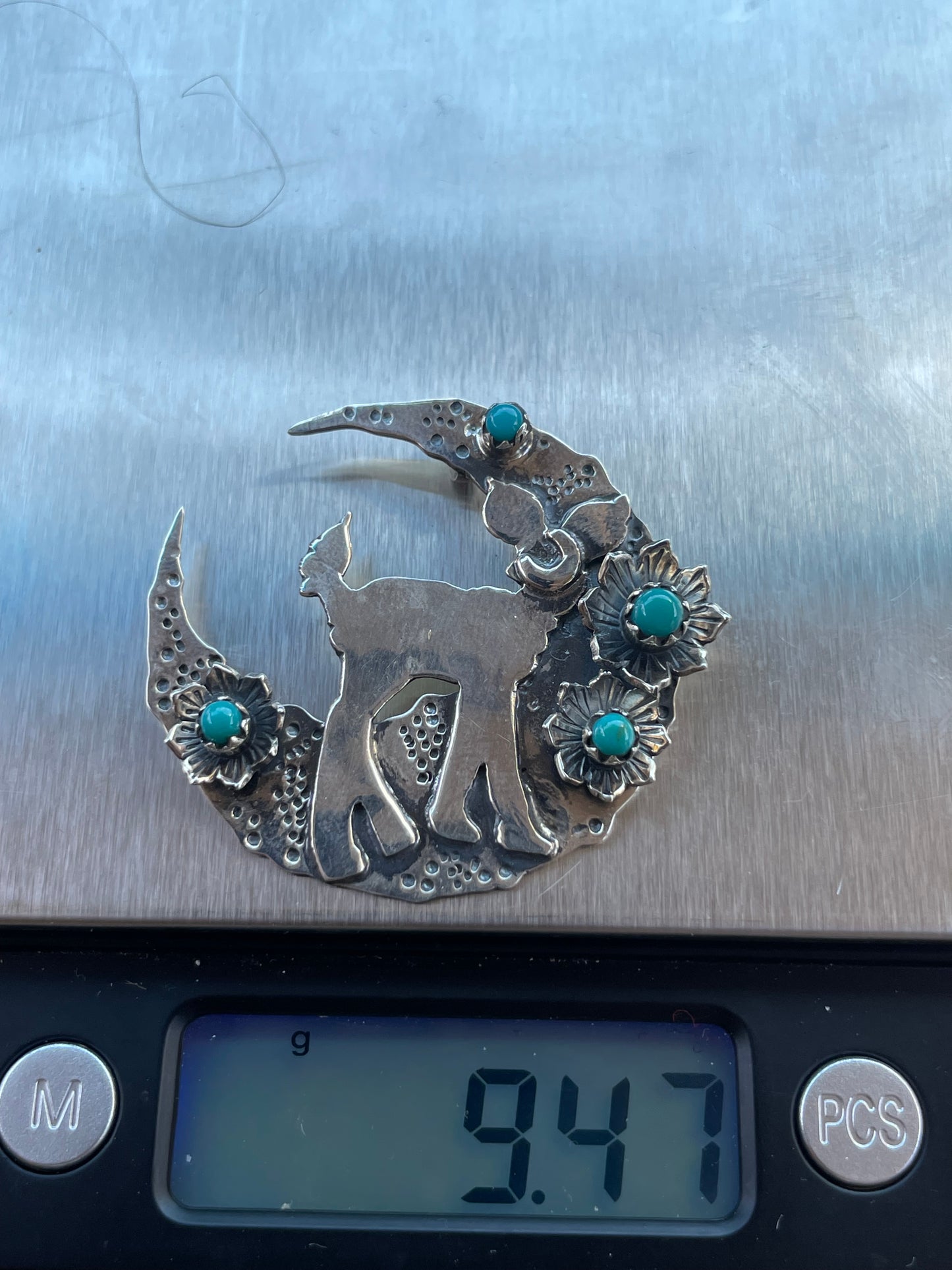 Turquoise Deer and Flower Pendant | 925 Sterling Silver Z64