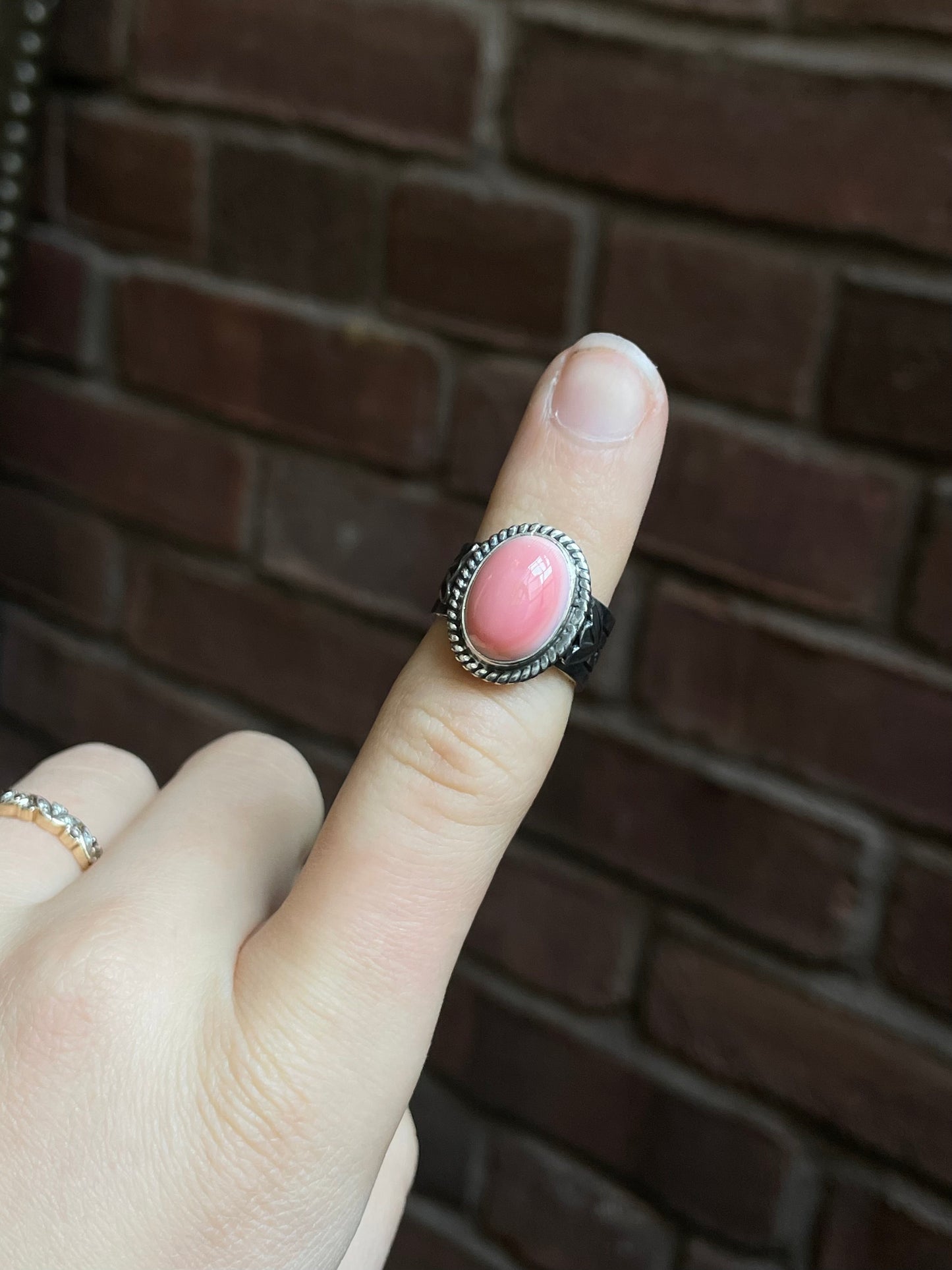 Pink Conch Rope Ring Size 6 | 925 Sterling Silver Southwest E135