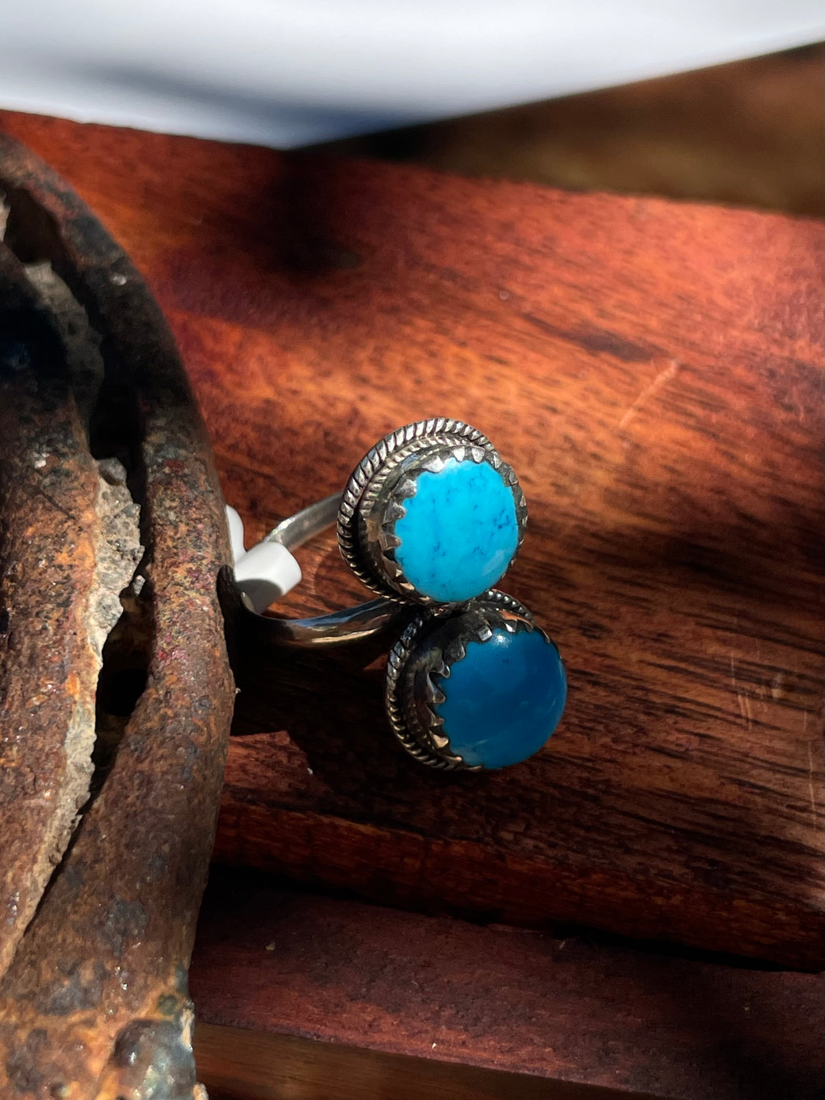Turquoise Double Stone Ring | 925 Sterling Silver | Size 7 D358