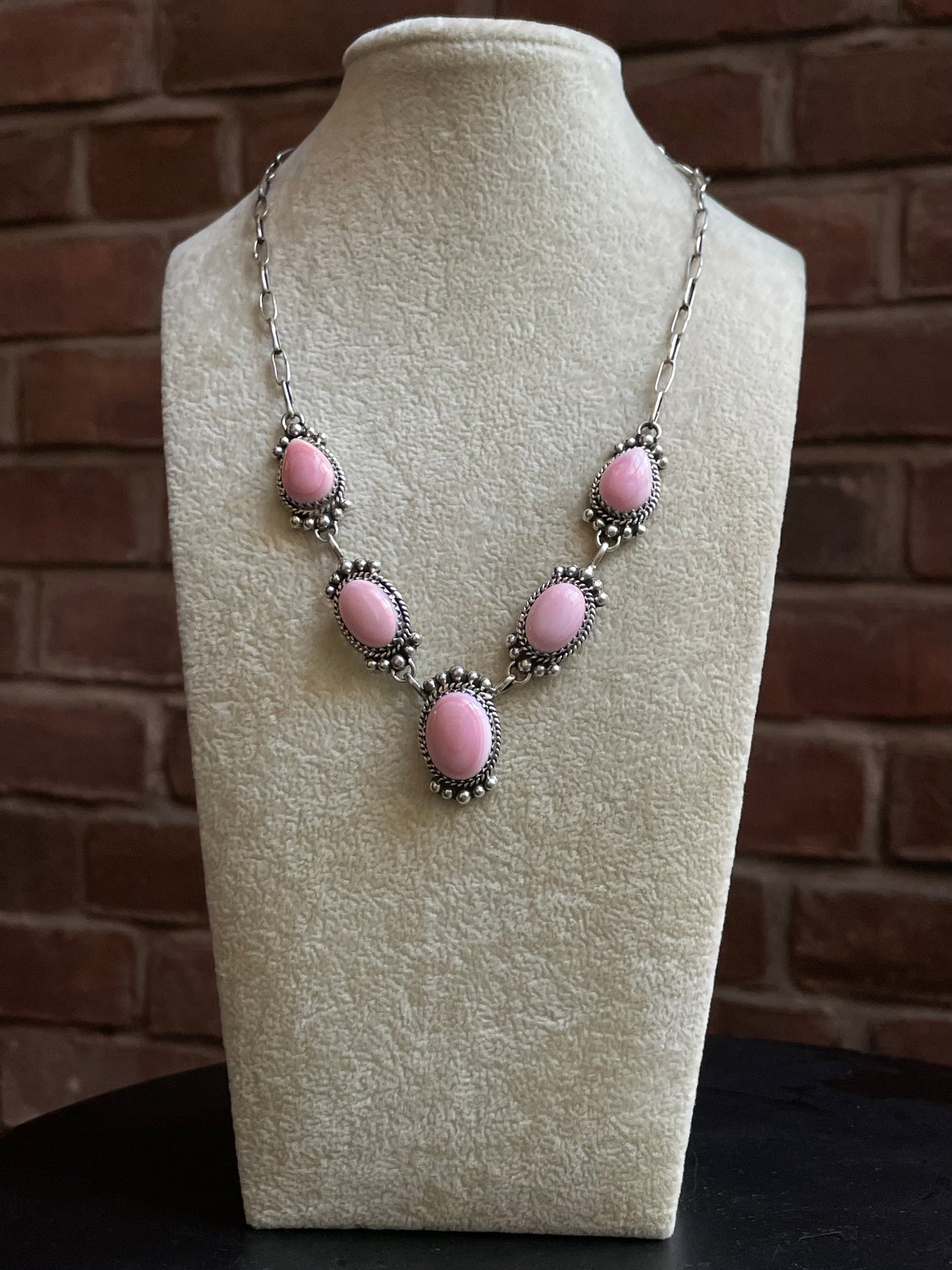 Pink Conch Link Necklace | Sterling Silver E934