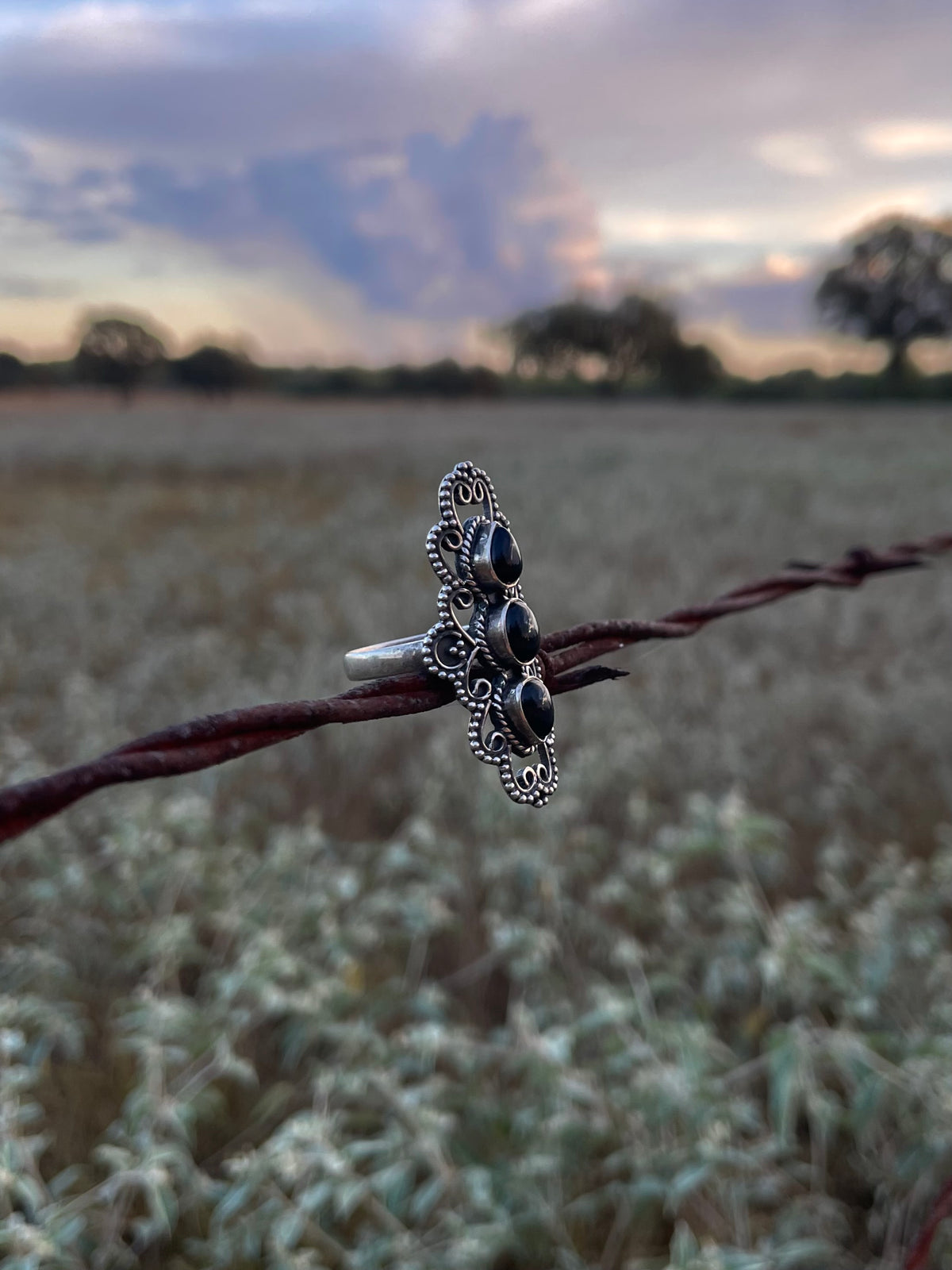 Black Onyx Filigree Statement Ring | 925 Sterling Silver Size 8 G828