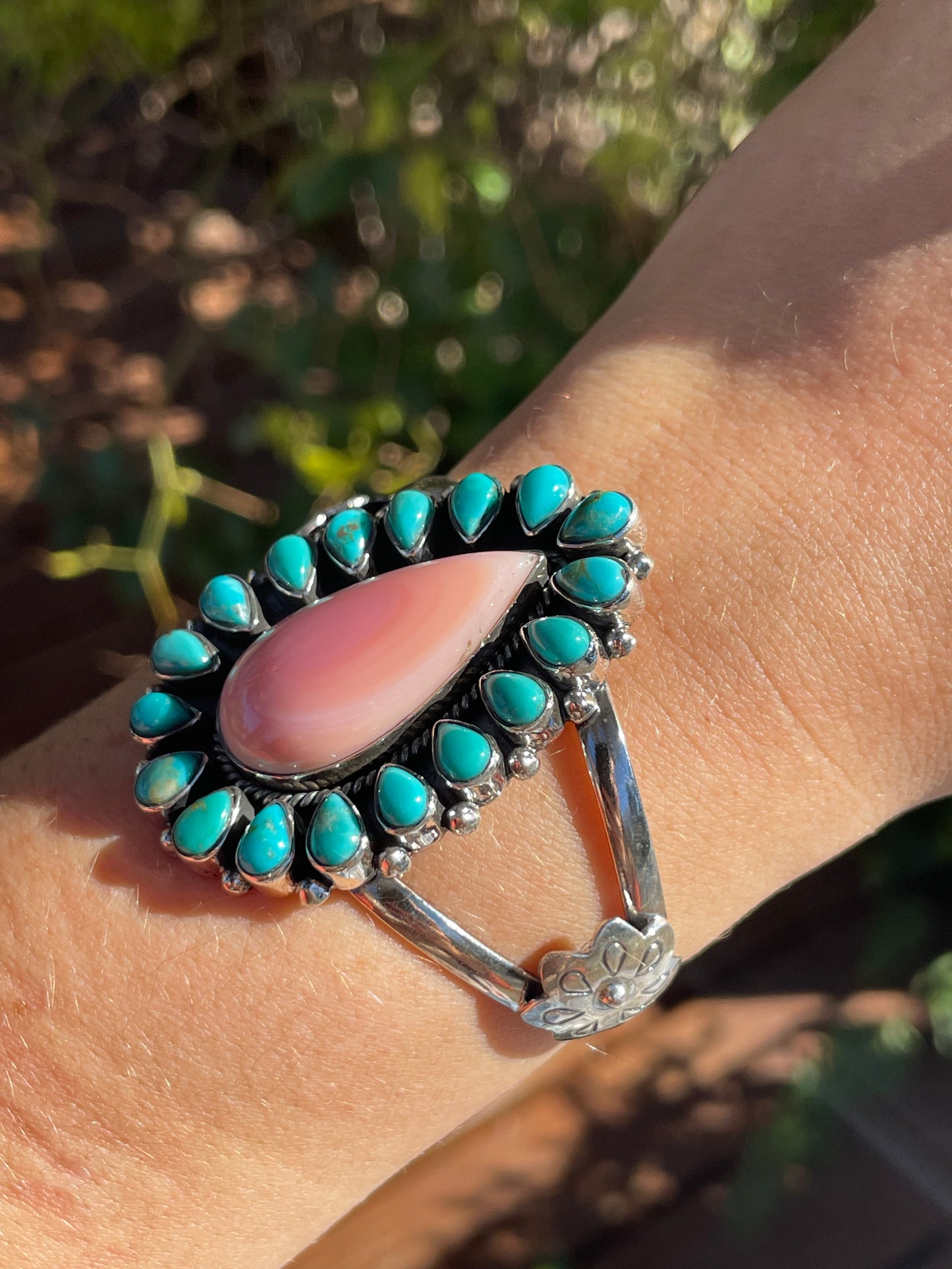 Pink Conch and Turquoise Cuff Bracelet | Sterling Silver 925 B881