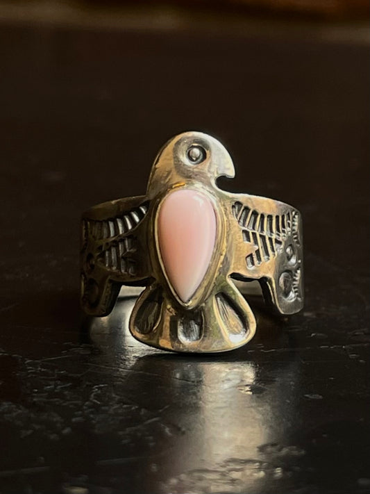 Pink Conch Thunderbird Ring Size 8 | 925 Sterling Silver G142