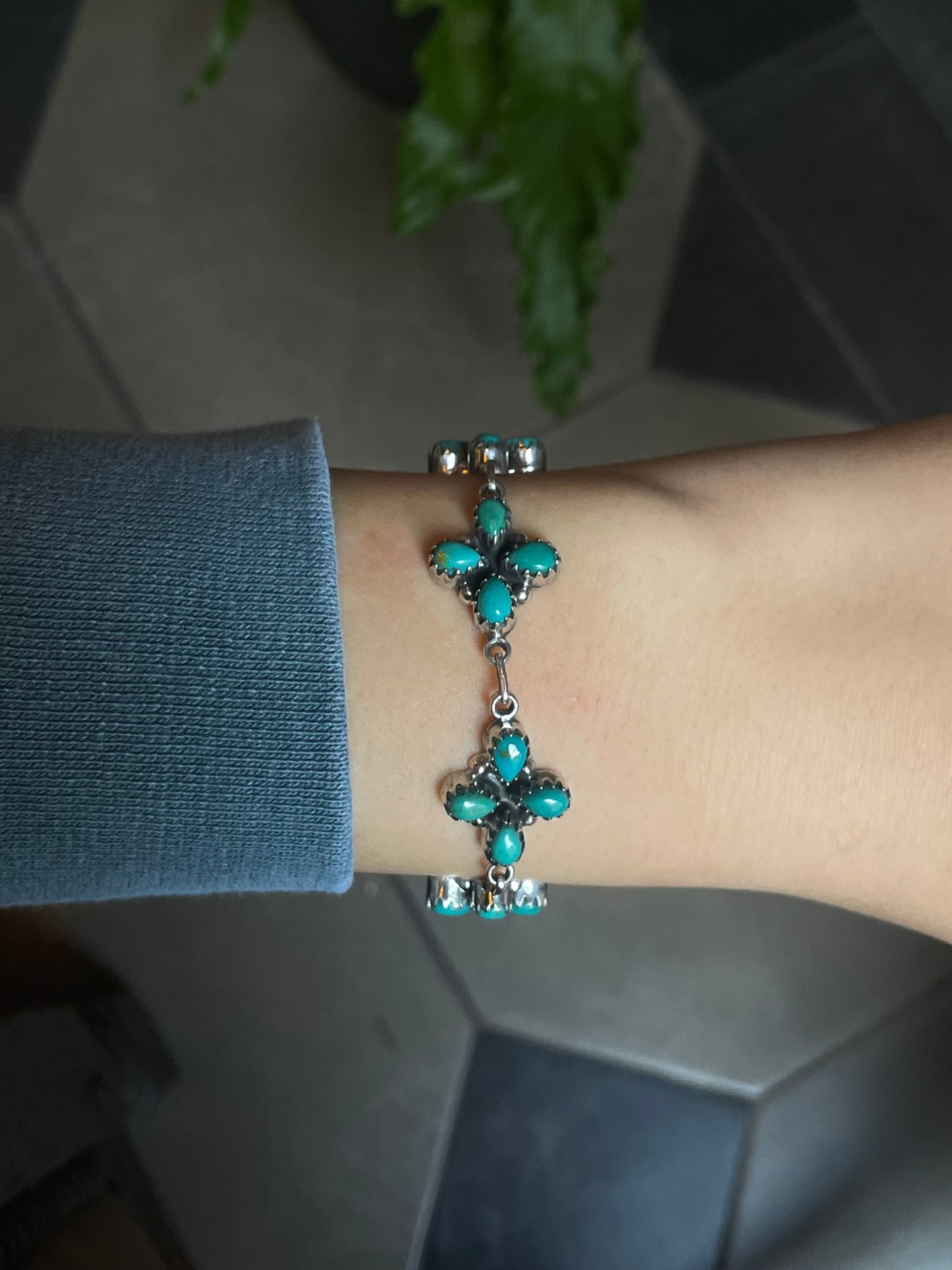 Turquoise Cluster Bracelet | 925 Sterling Silver E549
