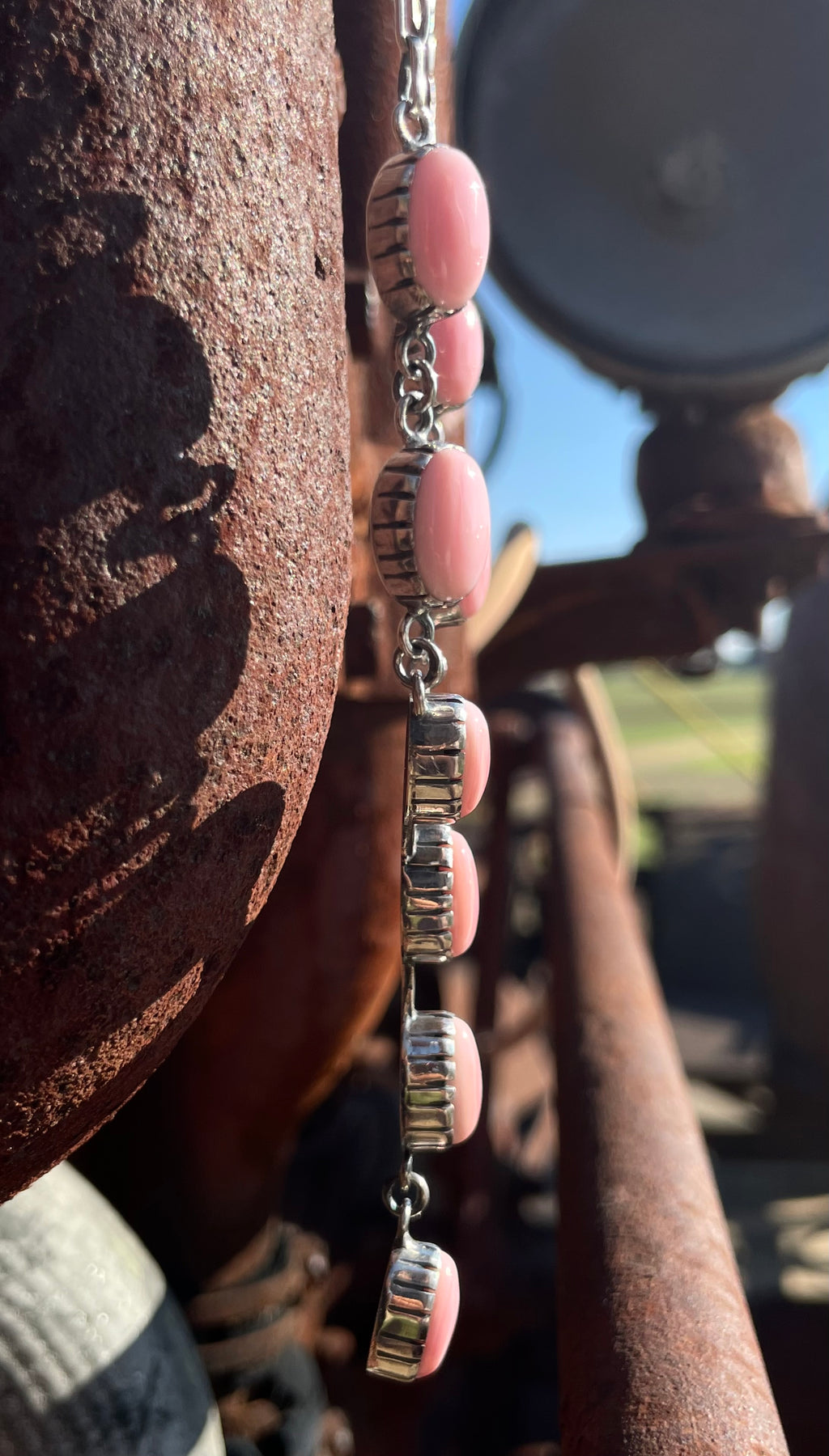 Pink Conch Lariat Necklace | Teardrop Station Drop | 925 Silver E553