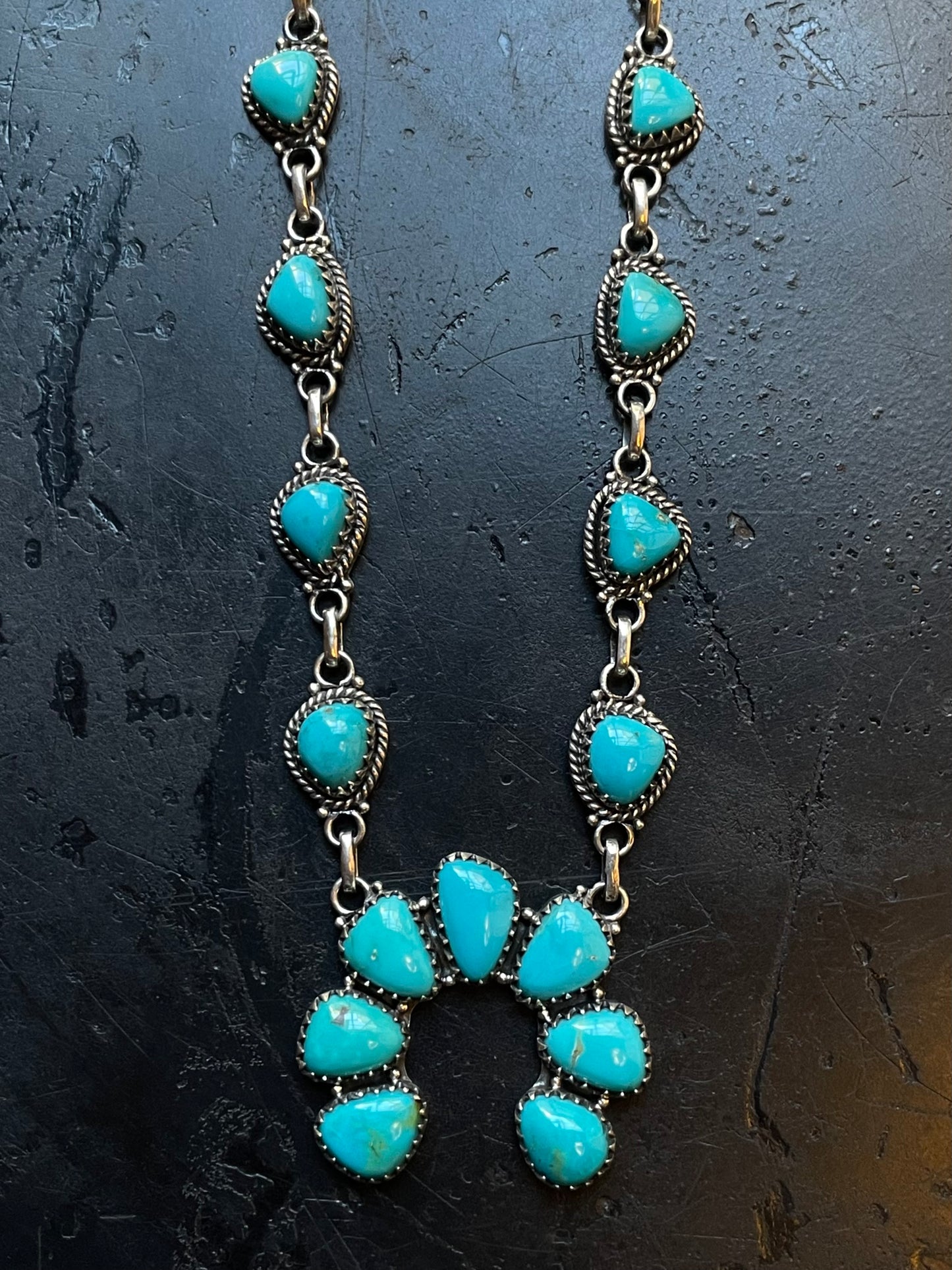 Kingman Turquoise Naja Necklace | Sterling Silver E832