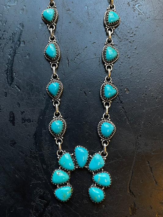 Kingman Turquoise Naja Necklace | Sterling Silver E832