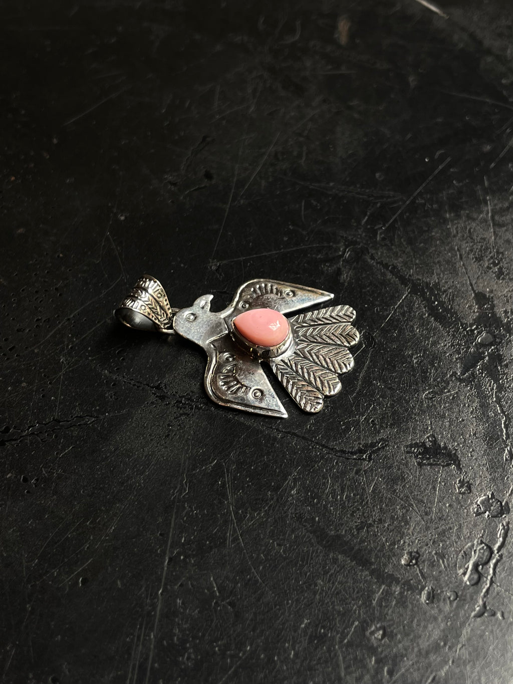 Pink Conch Thunderbird Pendant | 925 Sterling Silver C962