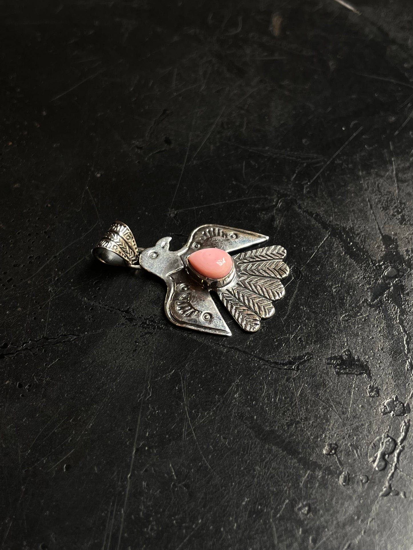 Pink Conch Thunderbird Pendant | 925 Sterling Silver C962