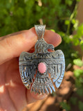 Pink Conch Thunderbird Pendant | 925 Sterling Silver Z54
