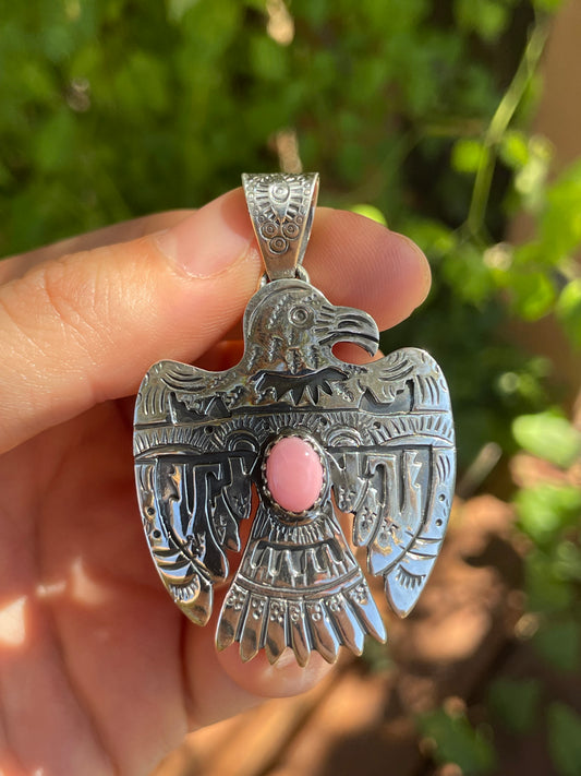 Pink Conch Thunderbird Pendant | 925 Sterling Silver Z54