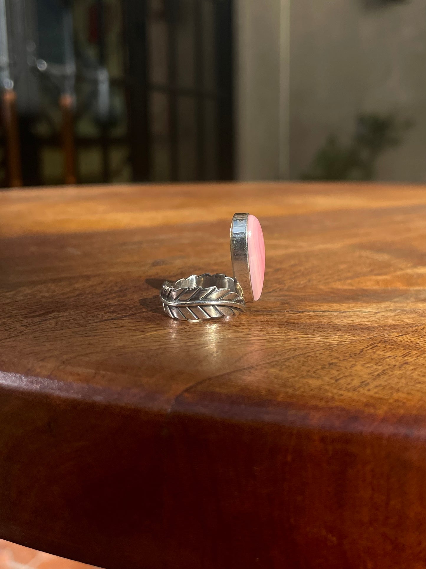 Pink Conch Feather Ring Size 5.5 | 925 Sterling Silver C877
