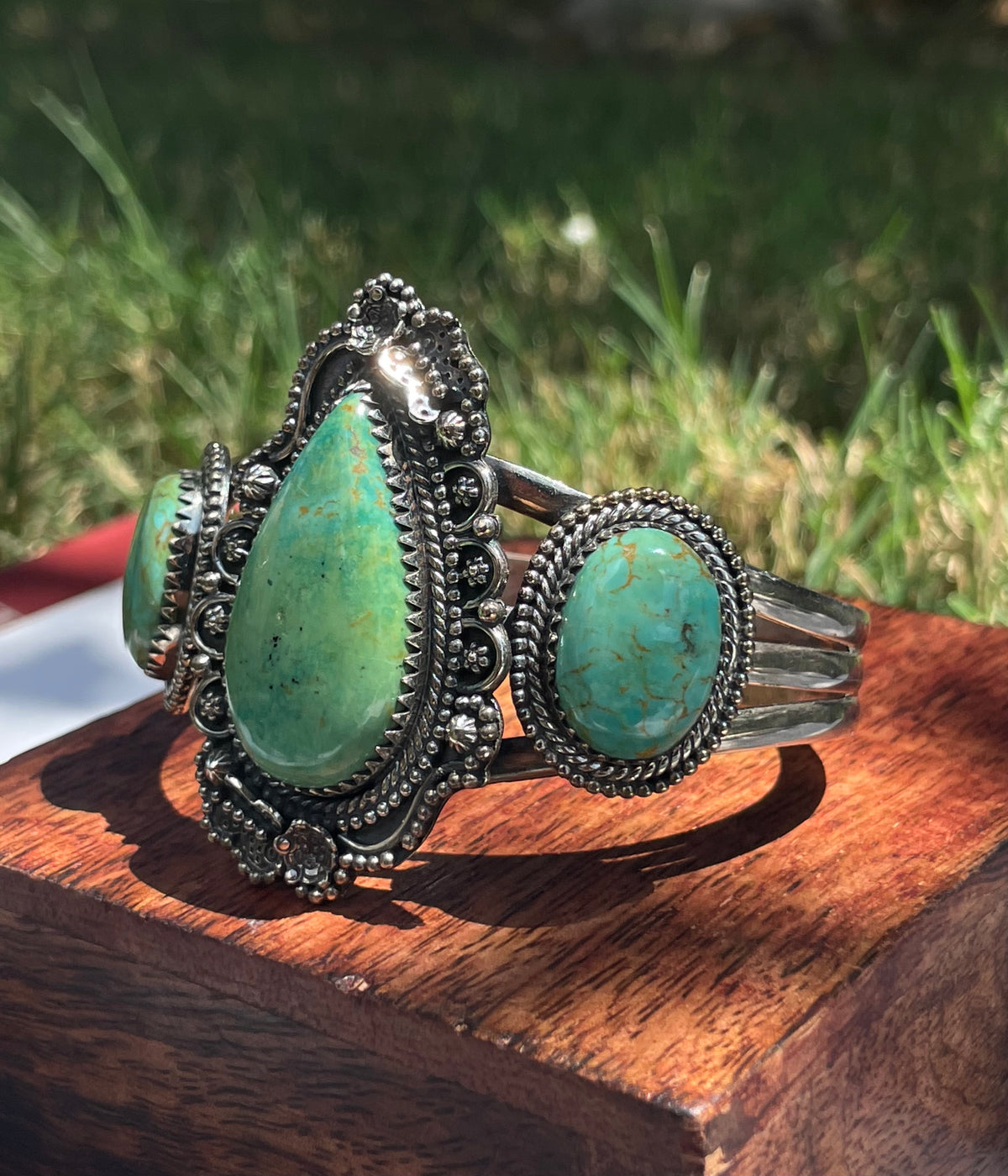 Turquoise Three Stone Cuff Bracelet | 925 Sterling Silver D255