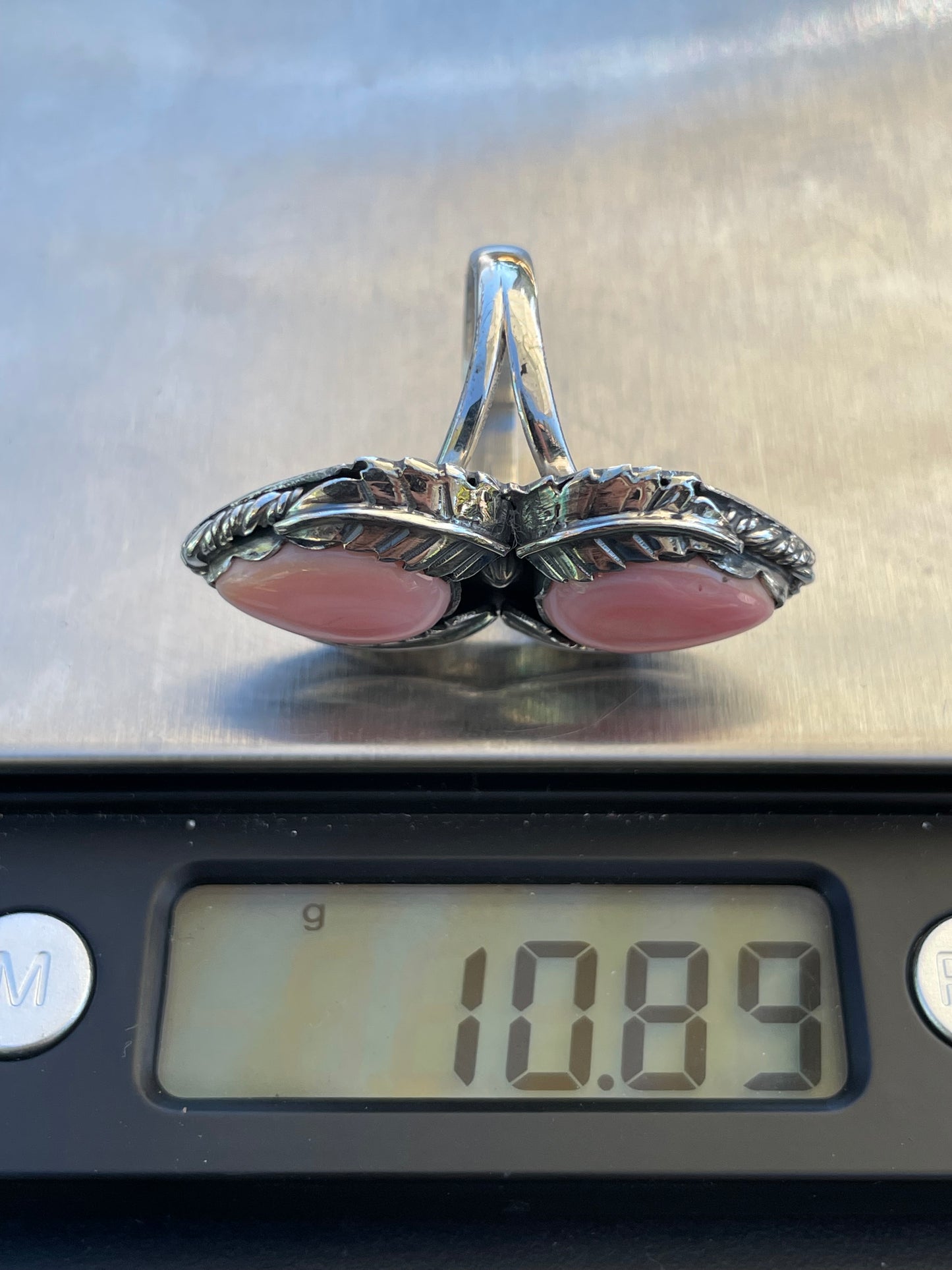 Pink Conch Leaf Design Ring | 925 Sterling Silver | Size 8.25 B339