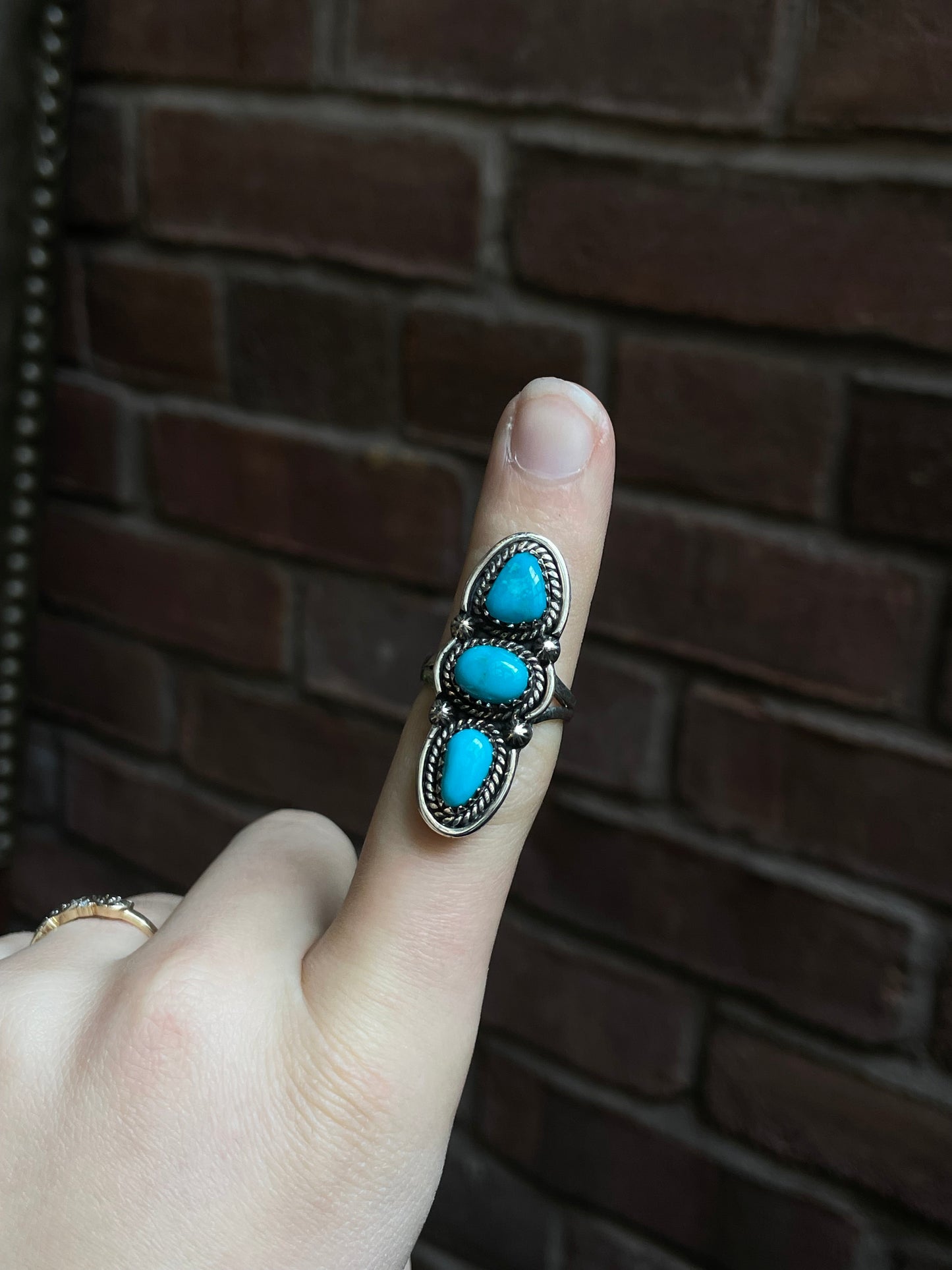 Kingman Turquoise Triple Stone Ring Size 6.75 | 925 Sterling Silver Southwest E199
