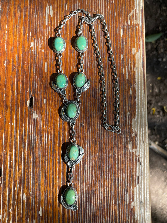 Turquoise Leaf Lariat Necklace | Sterling Silver 925 B426
