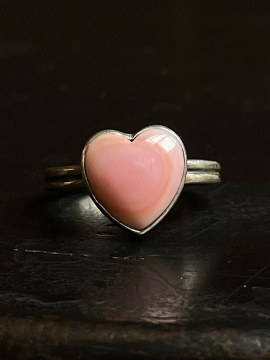 Pink Conch Heart Ring | 925 Sterling Silver Size 9 E438