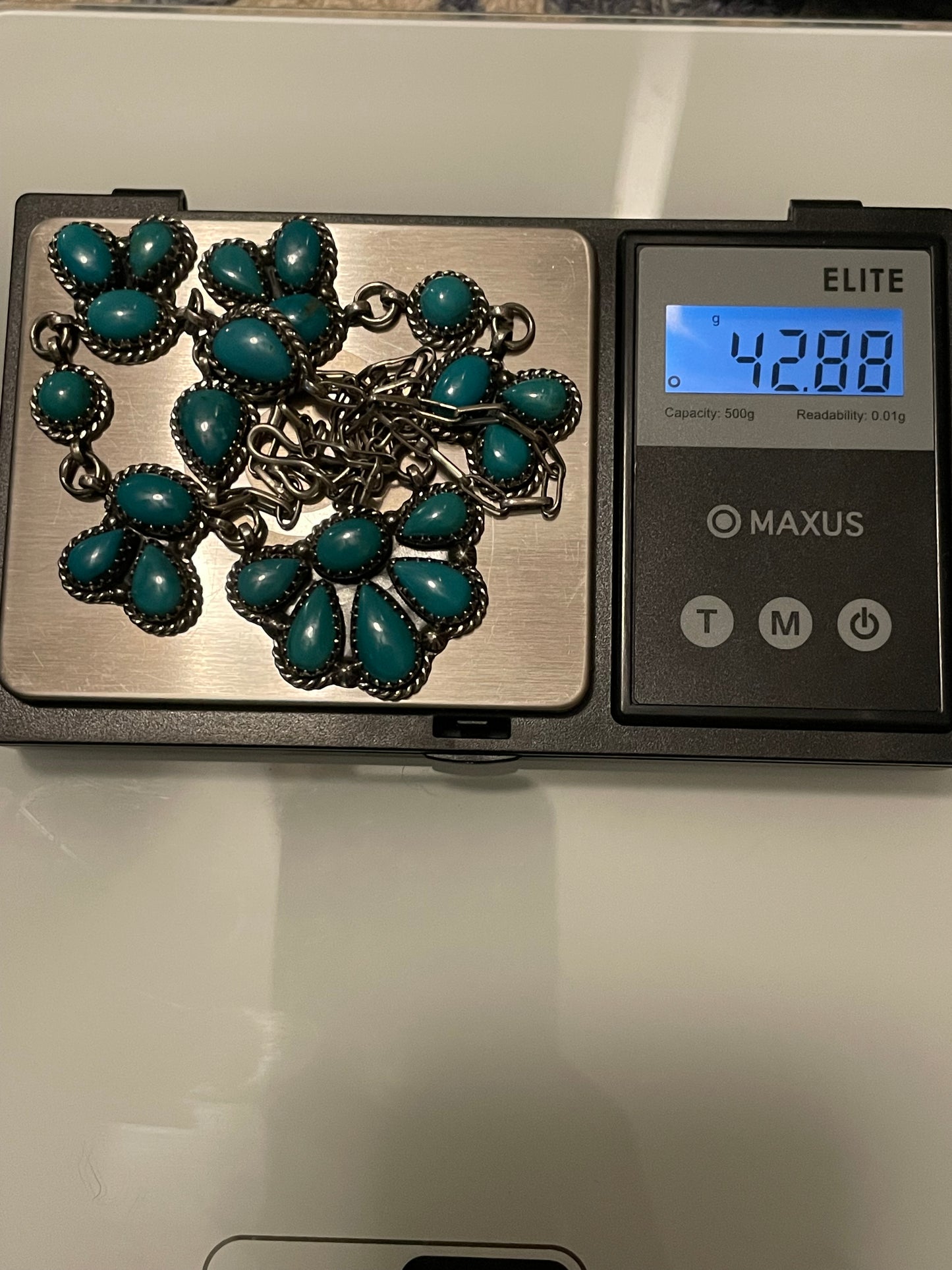 Kingman Turquoise Half Flower Necklace | 925 Sterling Silver G404
