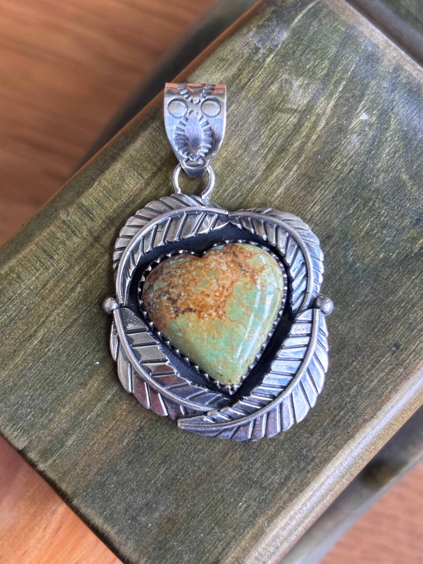 Turquoise Heart Feather Pendant | Sterling Silver Southwestern Style A084