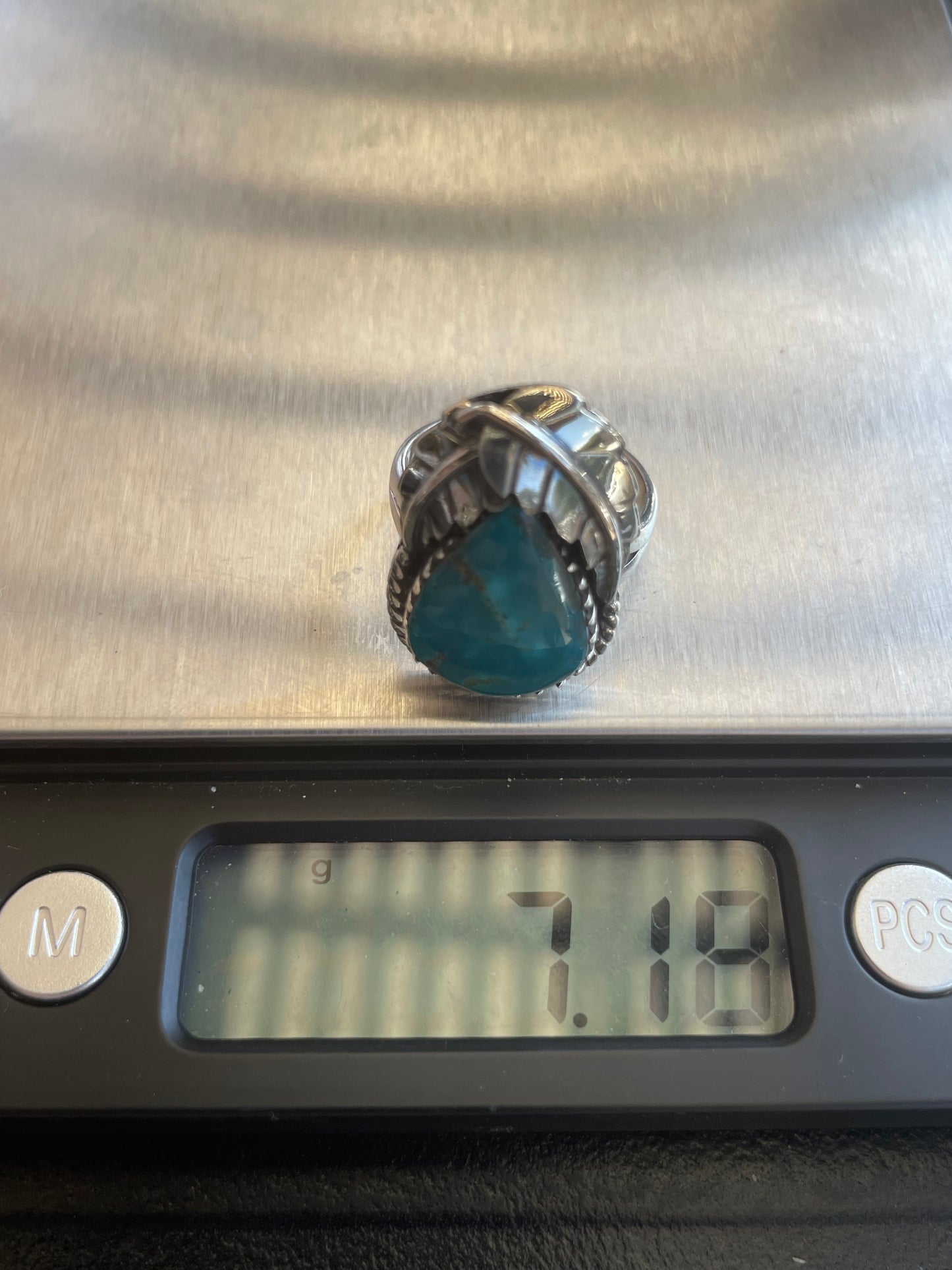 Chrysocolla Teardrop Leaf Ring | 925 Sterling Silver | Size 7 B243